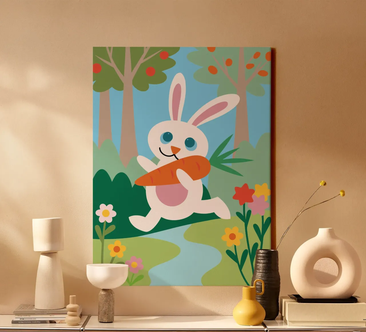 Rabbit Carrying a Carrot canvas with Floater frame by CUTE ANIMALS