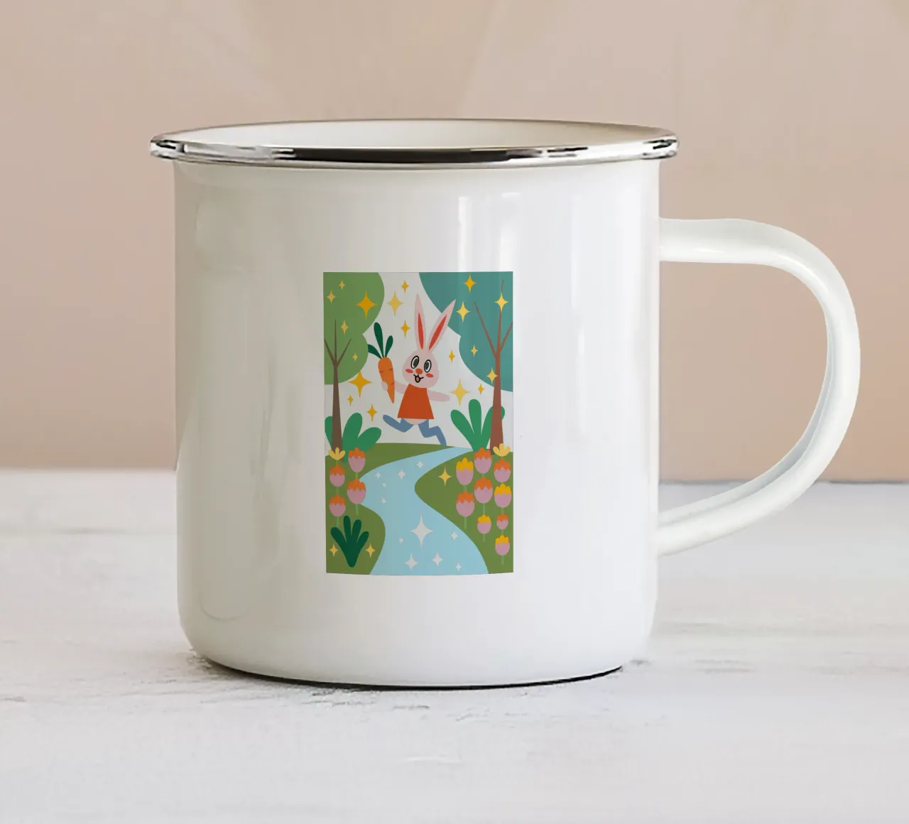 Coniglio che porta una carota tazza in smalto da CUTE ANIMALS