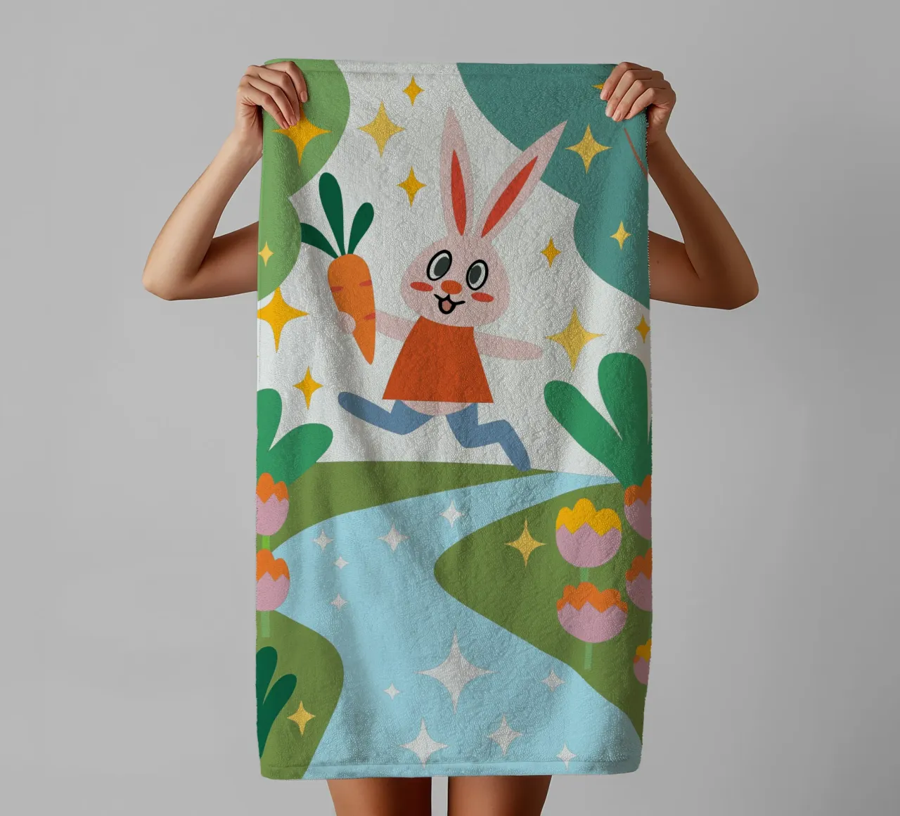 Rabbit Carrying a Carrot towel by CUTE ANIMALS