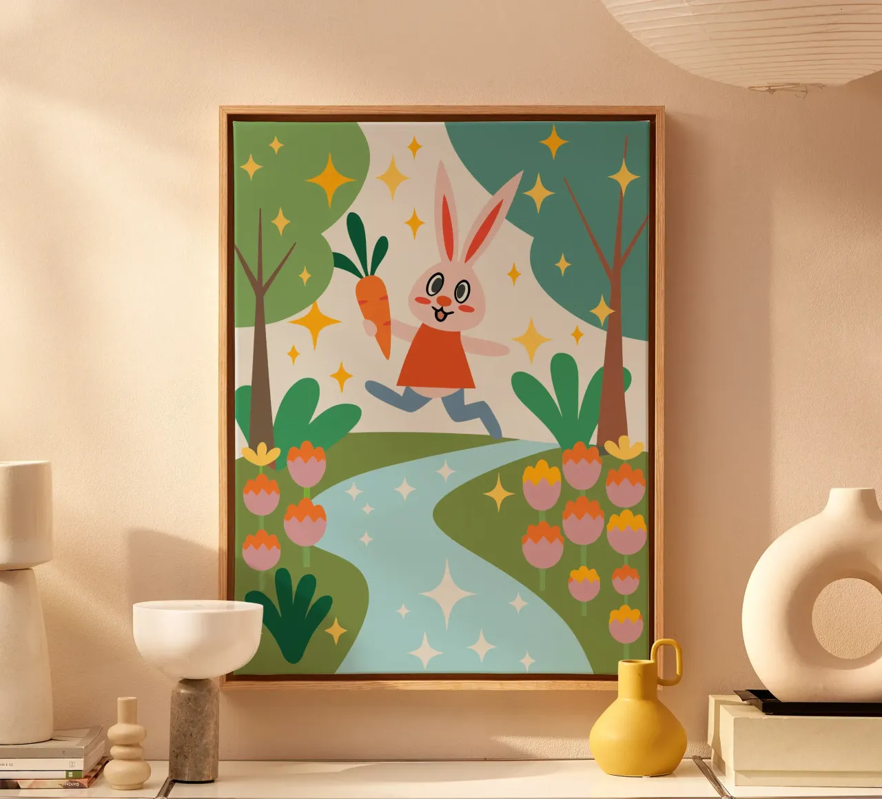 Rabbit Carrying a Carrot canvas with Floater frame by CUTE ANIMALS