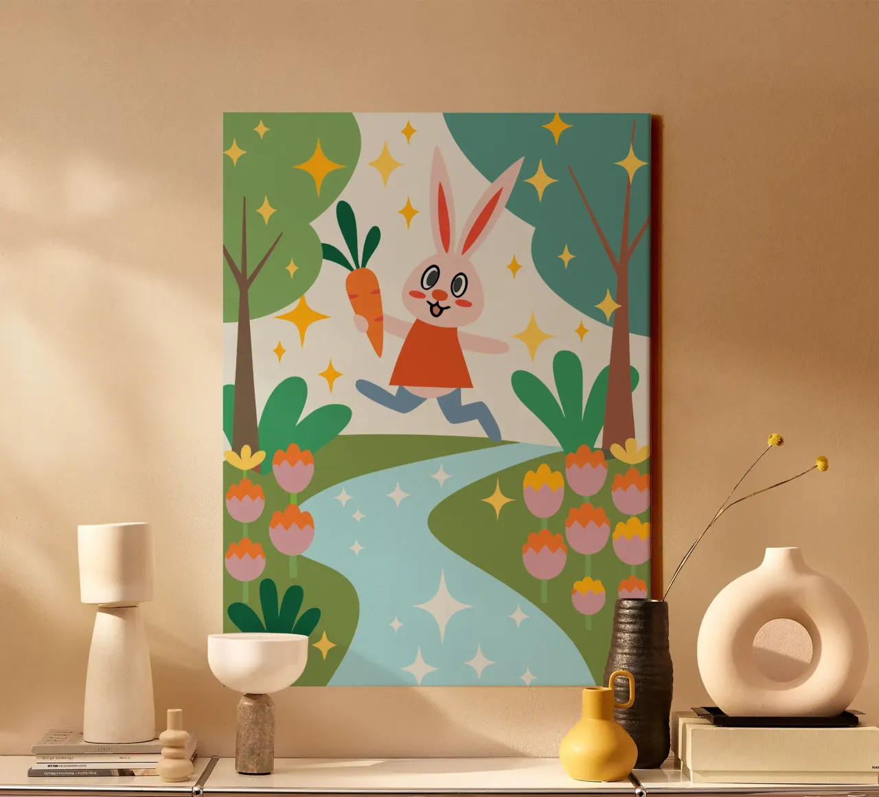 Rabbit Carrying a Carrot canvas with Floater frame by CUTE ANIMALS