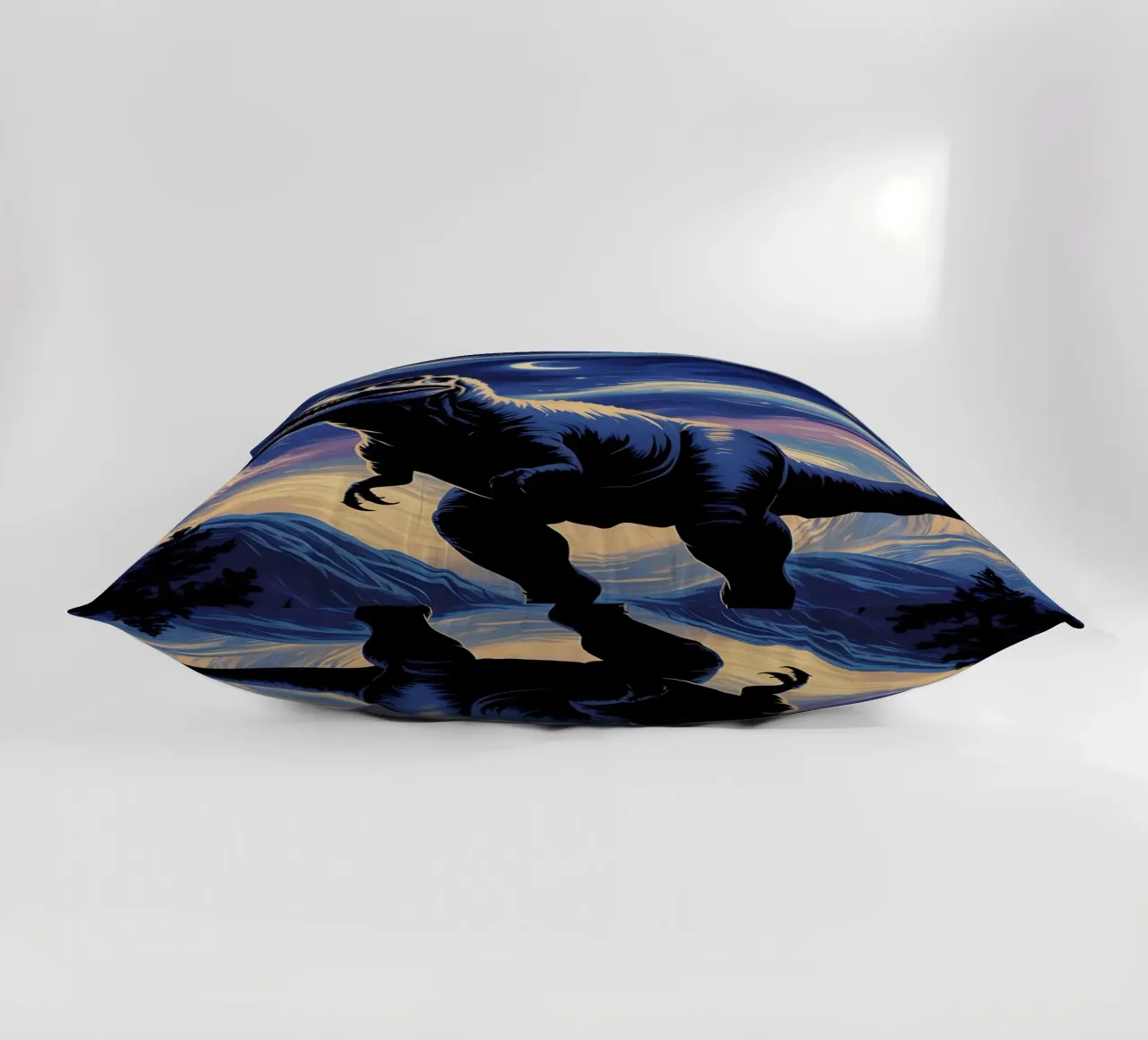 Tyrannosaurus under a swirling starry sky decorative cushion by Plain Thoughts