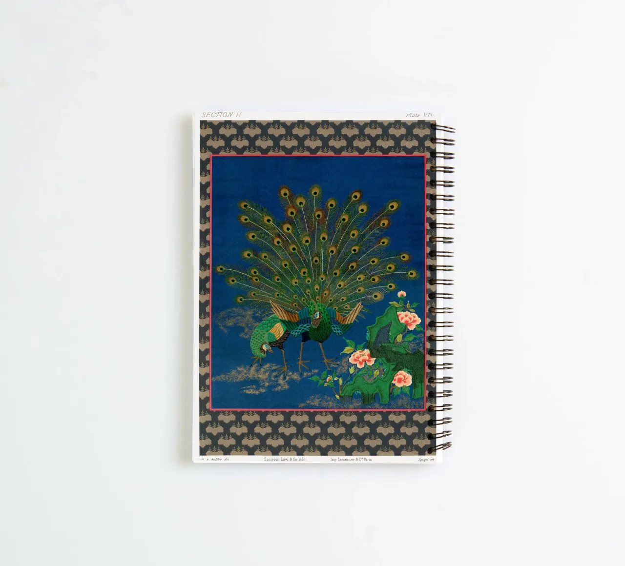 Peacock showing off to peahen spiral notebook by vintageshop
