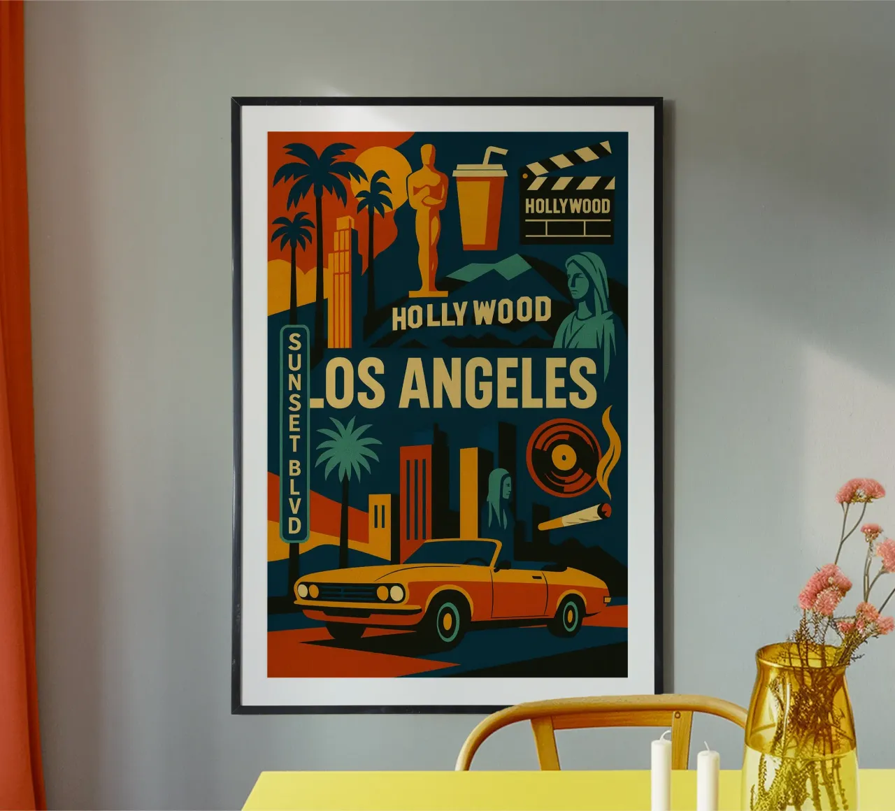 LOS ANGELES - Sunset & Cinema poster with aluminum frame by JETLAG | affiches voyage
