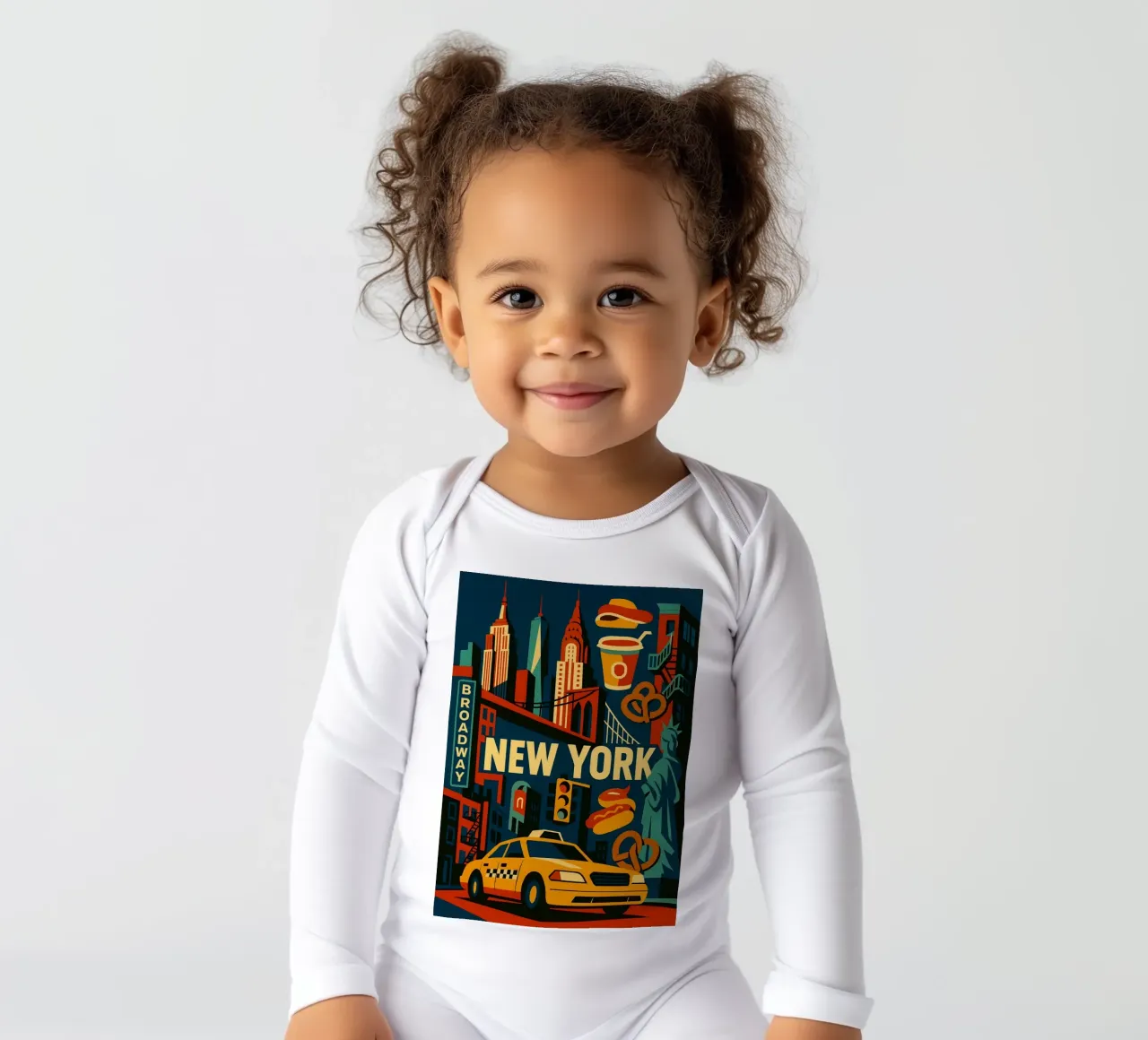 NEW YORK - Broadway and the legendary Skyline long-sleeve baby romper by JETLAG | affiches voyage