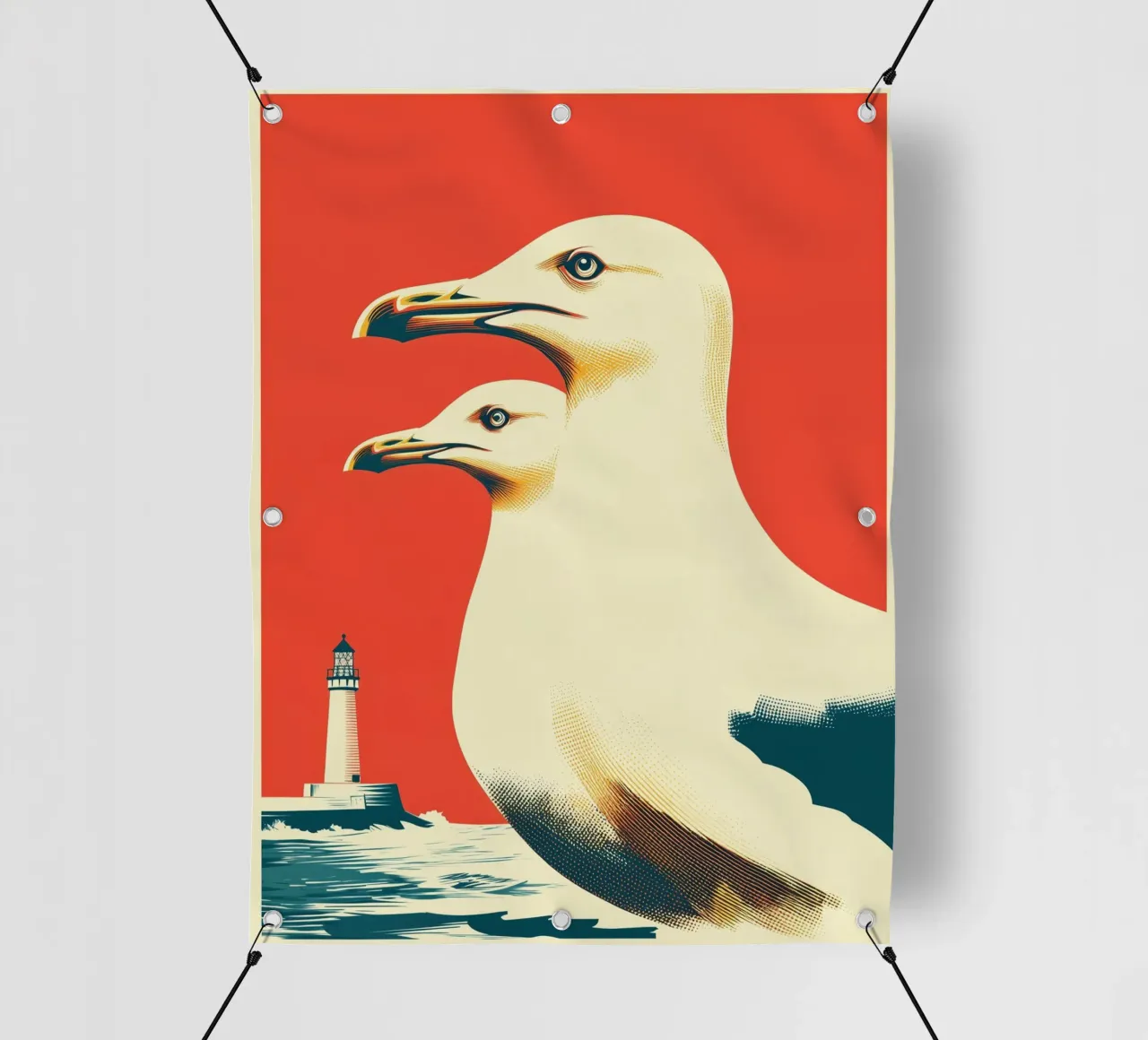Due gabbiani e un faro | Autentico romanticismo costiero telo in pvc da Autofocus