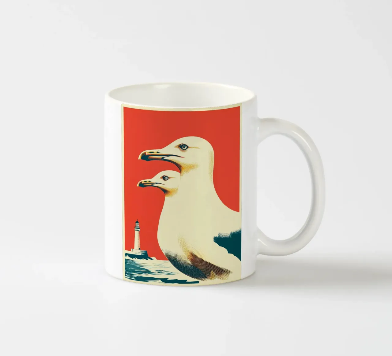 Due gabbiani e un faro | Autentico romanticismo costiero tazza in ceramica da Autofocus