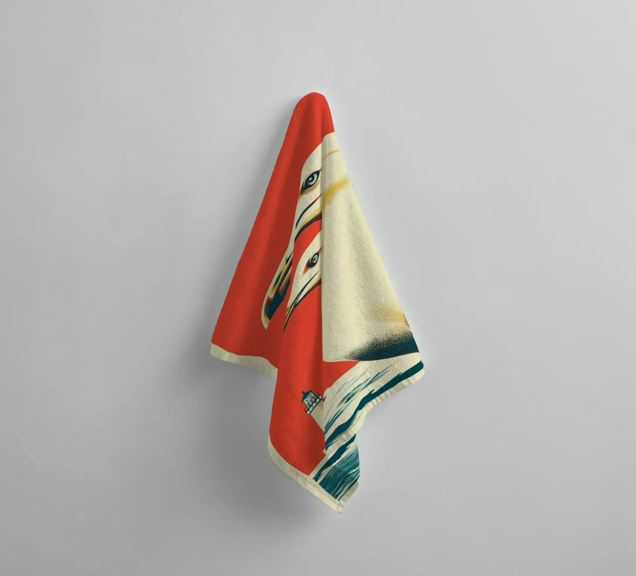 Two seagulls and a lighthouse | Authentic coastal romance towel by Autofocus