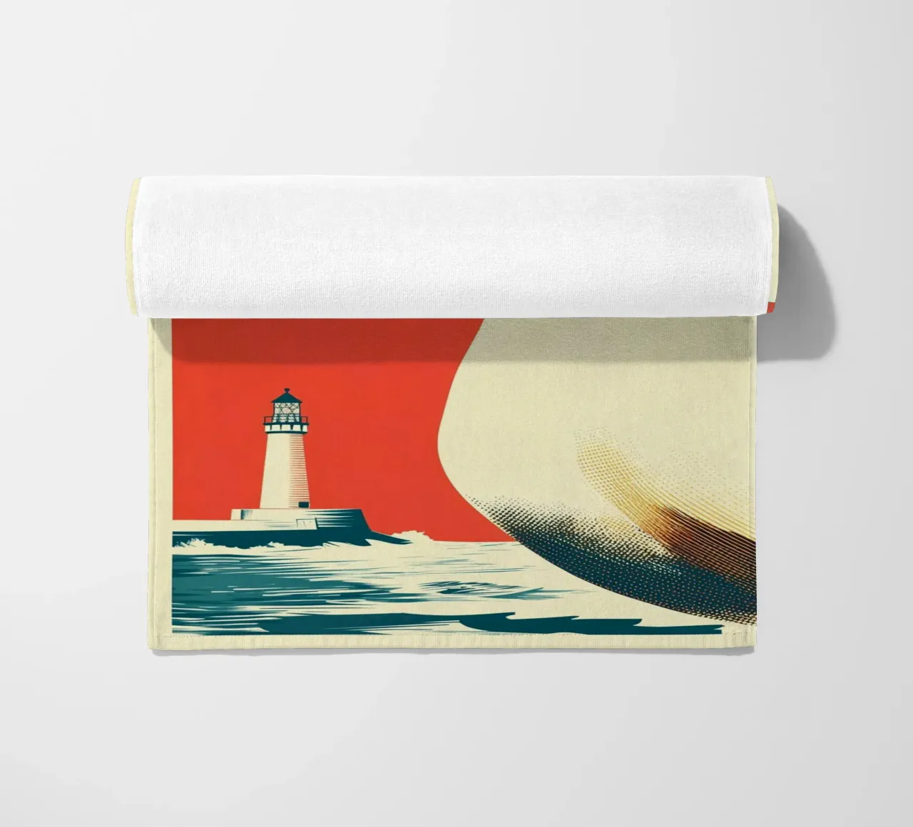 Due gabbiani e un faro | Autentico romanticismo costiero telo mare da Autofocus
