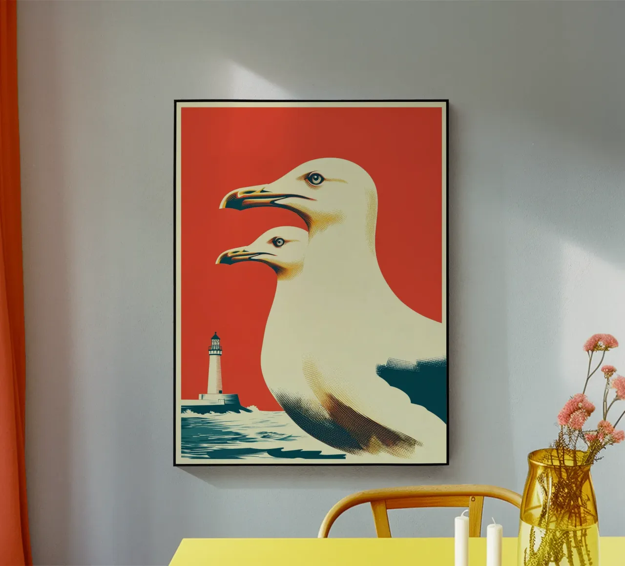 Dos gaviotas y un faro | Auténtico romance costero metacrilato de Autofocus