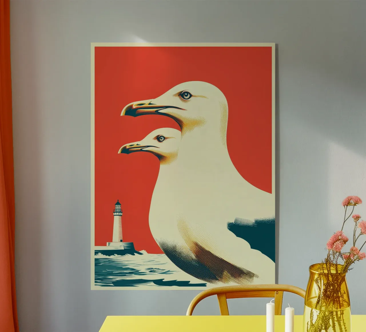Dos gaviotas y un faro | Auténtico romance costero metacrilato de Autofocus