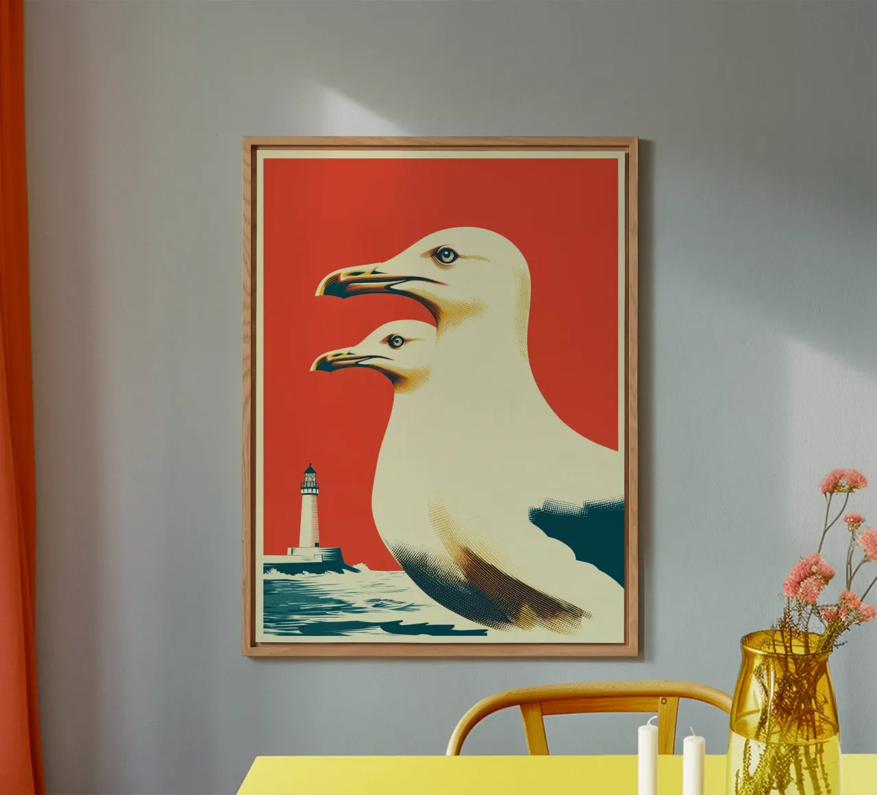 Due gabbiani e un faro | Autentico romanticismo costiero alluminio dibond da Autofocus