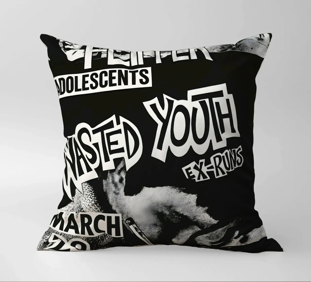 Wasted Youth Punk Flyer Posters and Art Prints decorative cushion by DGUnder