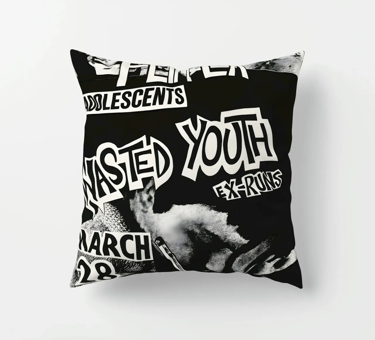 Wasted Youth Punk Flyer Posters and Art Prints decorative cushion by DGUnder