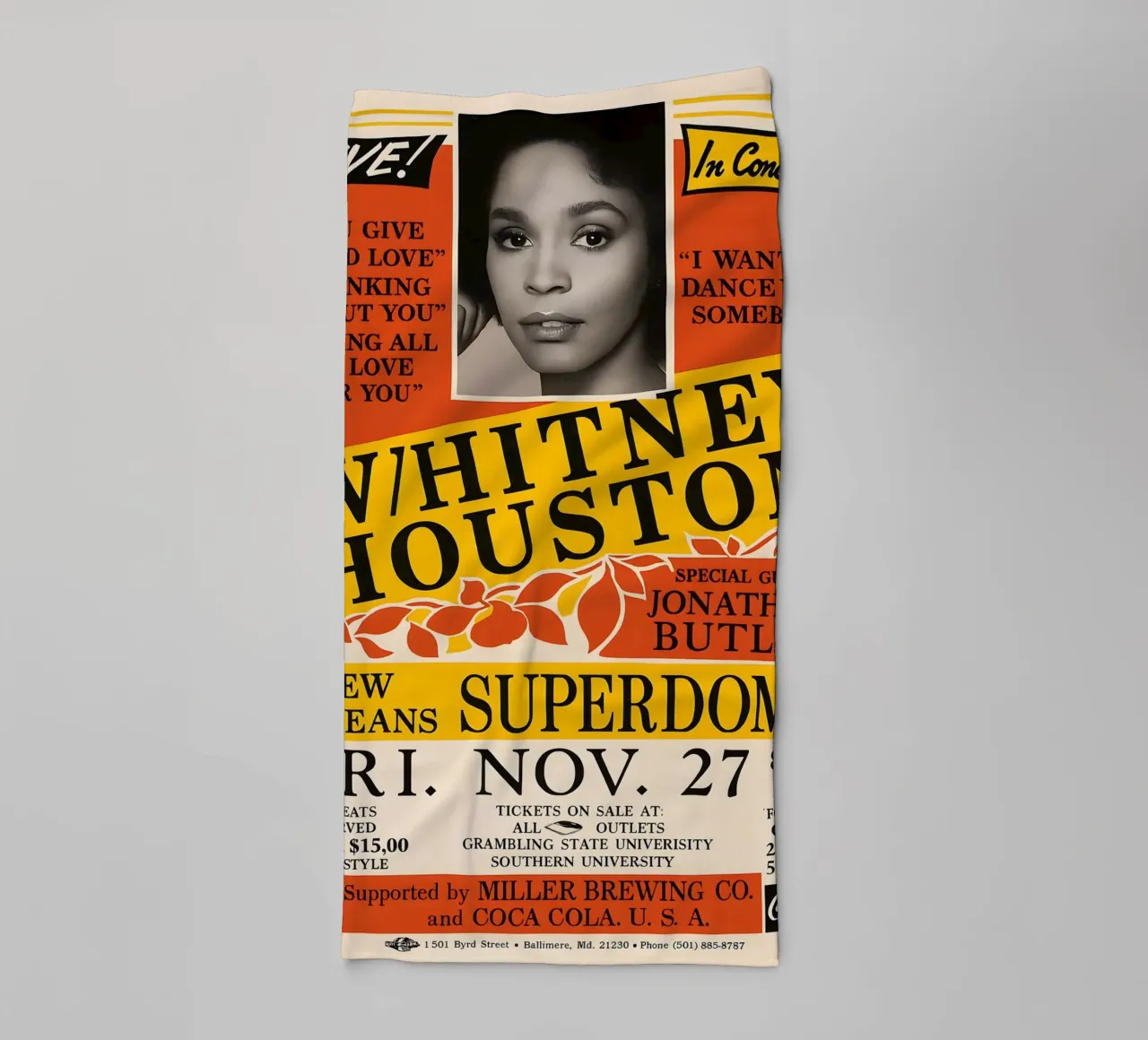 Whitney Houston 1987 Concert towel by DGUnder