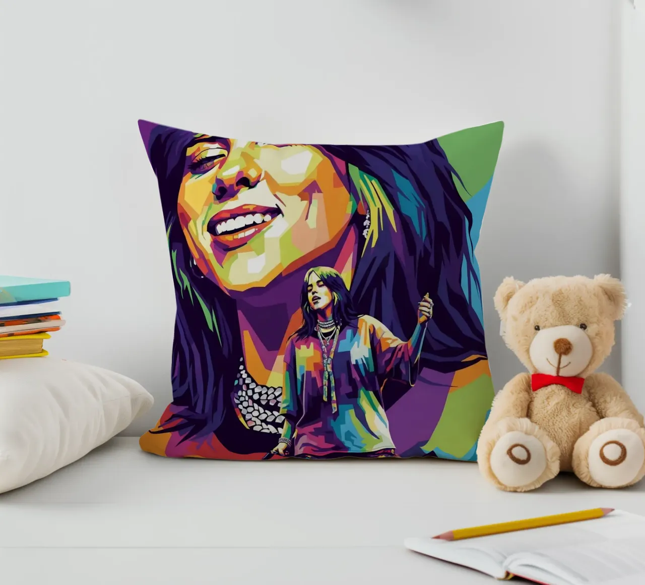 Billie Eilish - WPAP art style (2) cuscino da Hantamrata