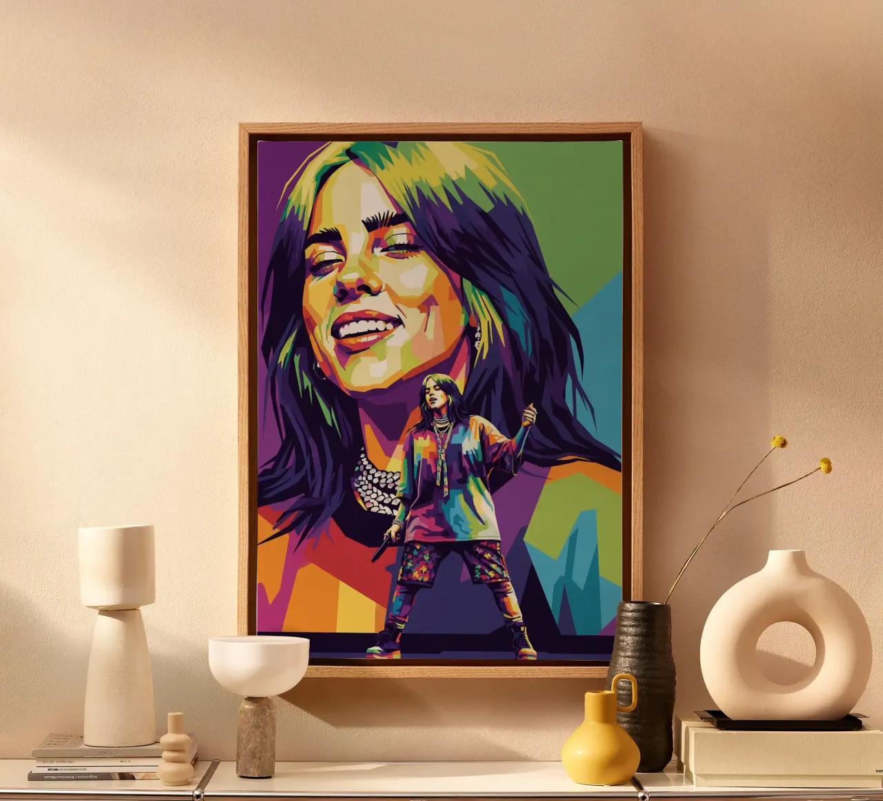 Billie Eilish - WPAP art style (2) canvas met Baklijst van Hantamrata
