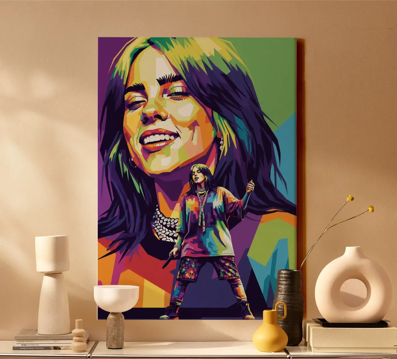 Billie Eilish - WPAP art style (2) canvas met Baklijst van Hantamrata