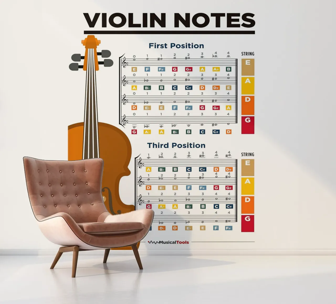Violin Notes Poster Chart Fototapete von musicaltools