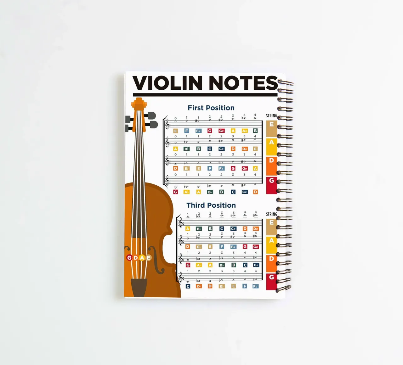 Grafico a poster delle note del violino diario ad anelli da musicaltools