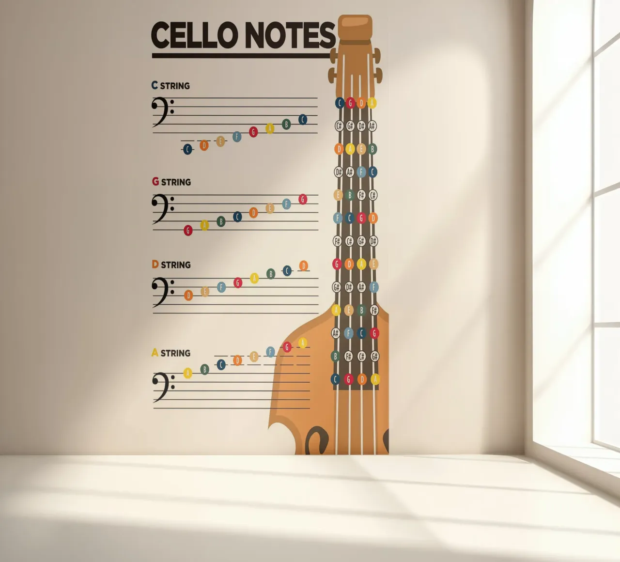 Cello noten Muziektheorie fotobehang van musicaltools