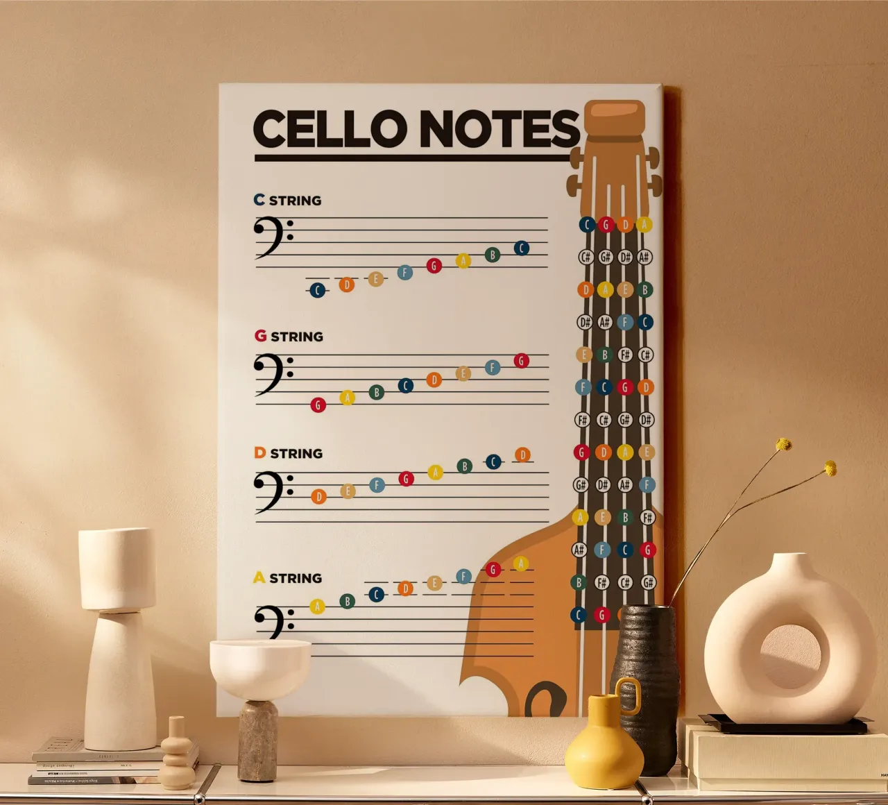 Notes de violoncelle Théorie musicale toile de musicaltools