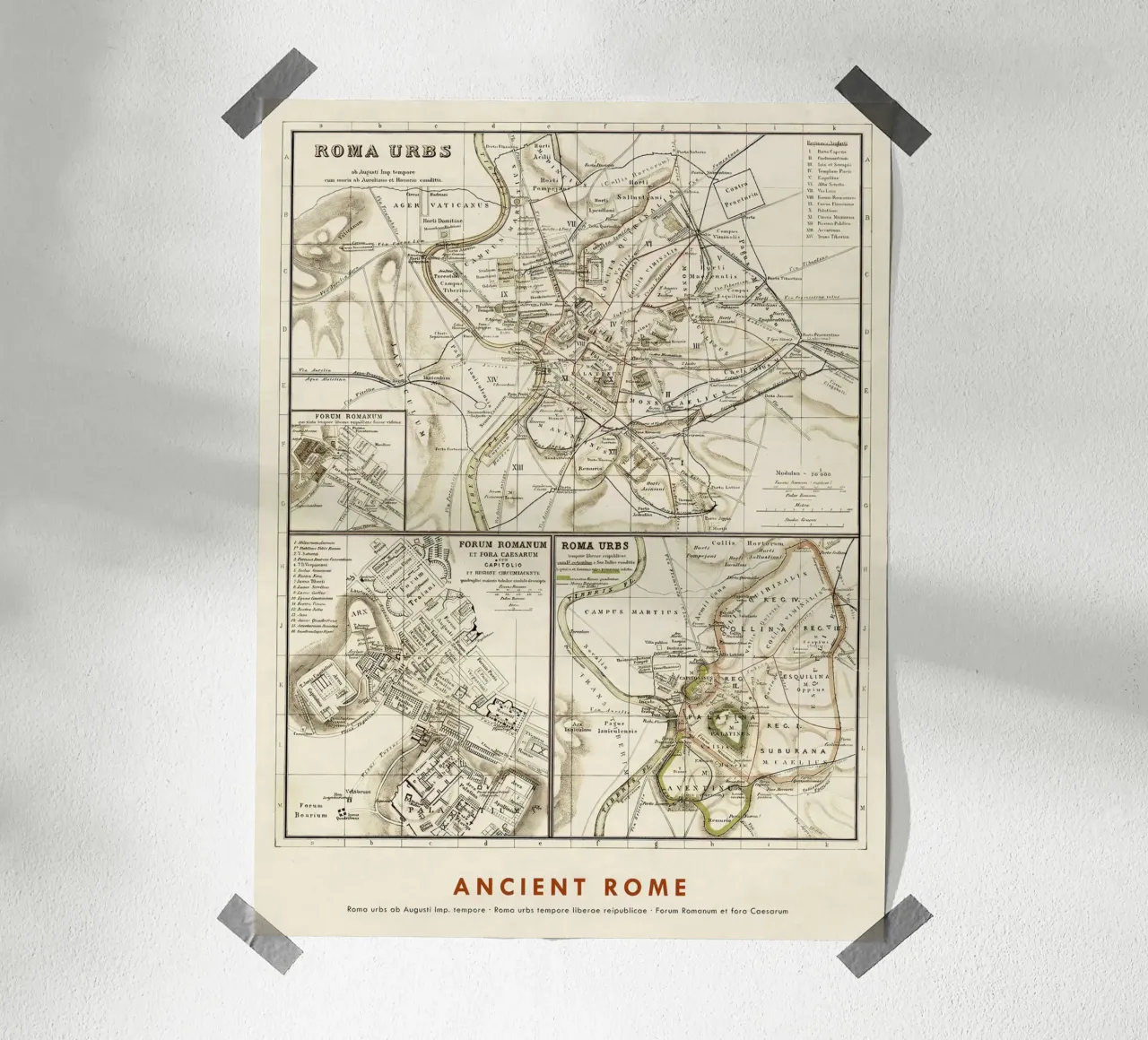 Mappe di Roma antica poster con telaio in alluminio da Lyndamaps