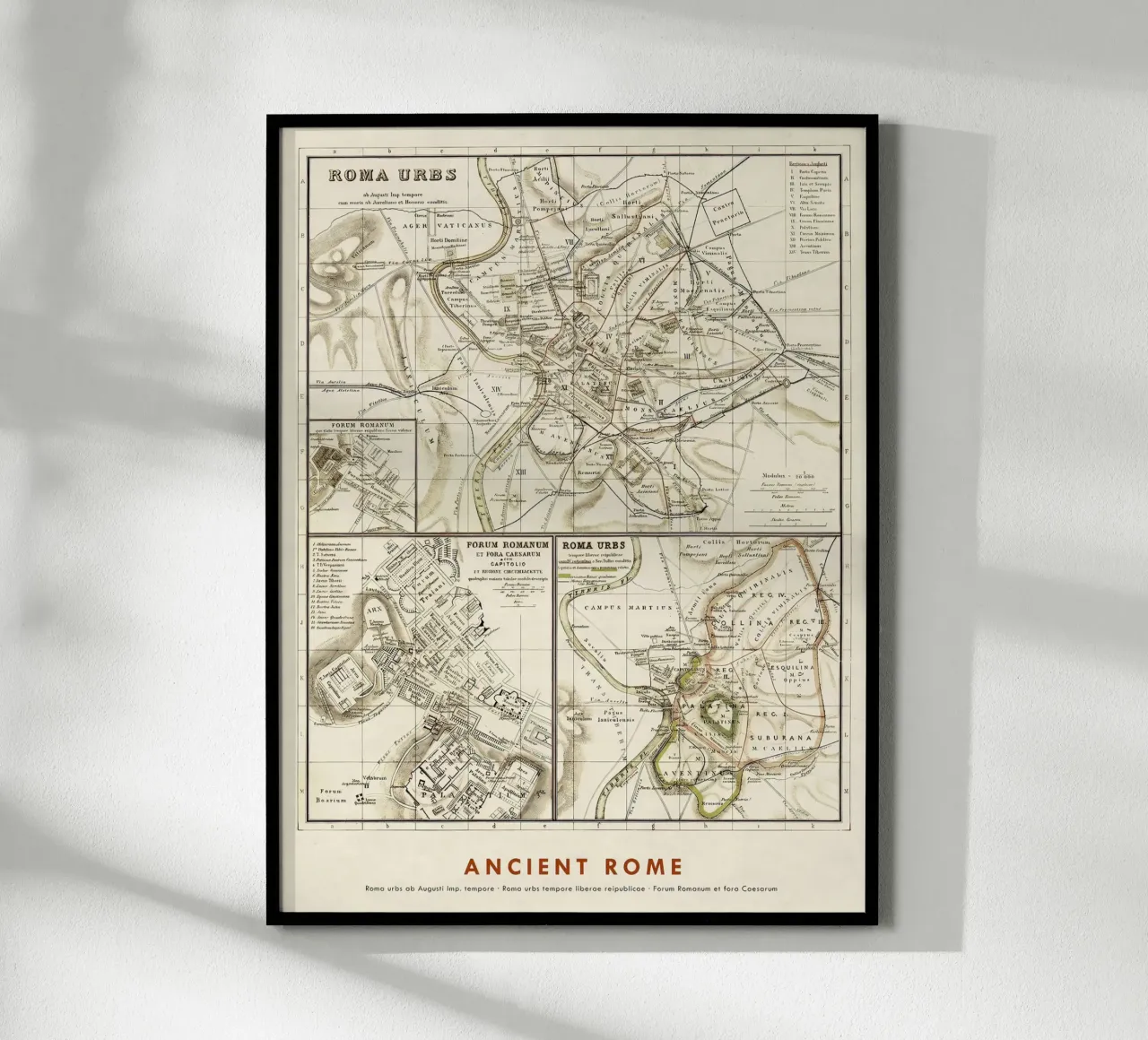 Mappe di Roma antica poster con telaio in alluminio da Lyndamaps