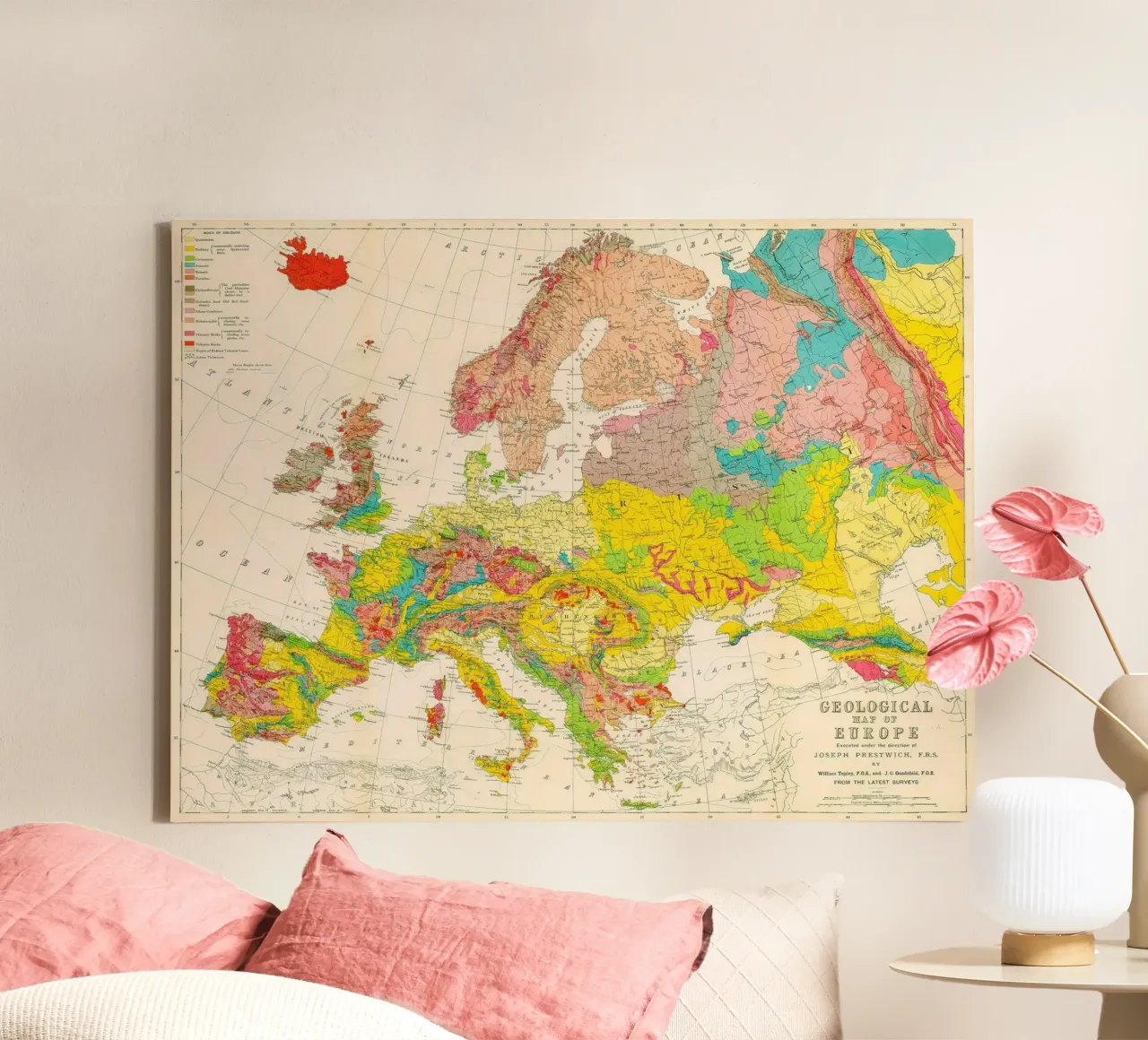 Geological map of Europe around 1860 canvas with Floater frame by Lyndamaps