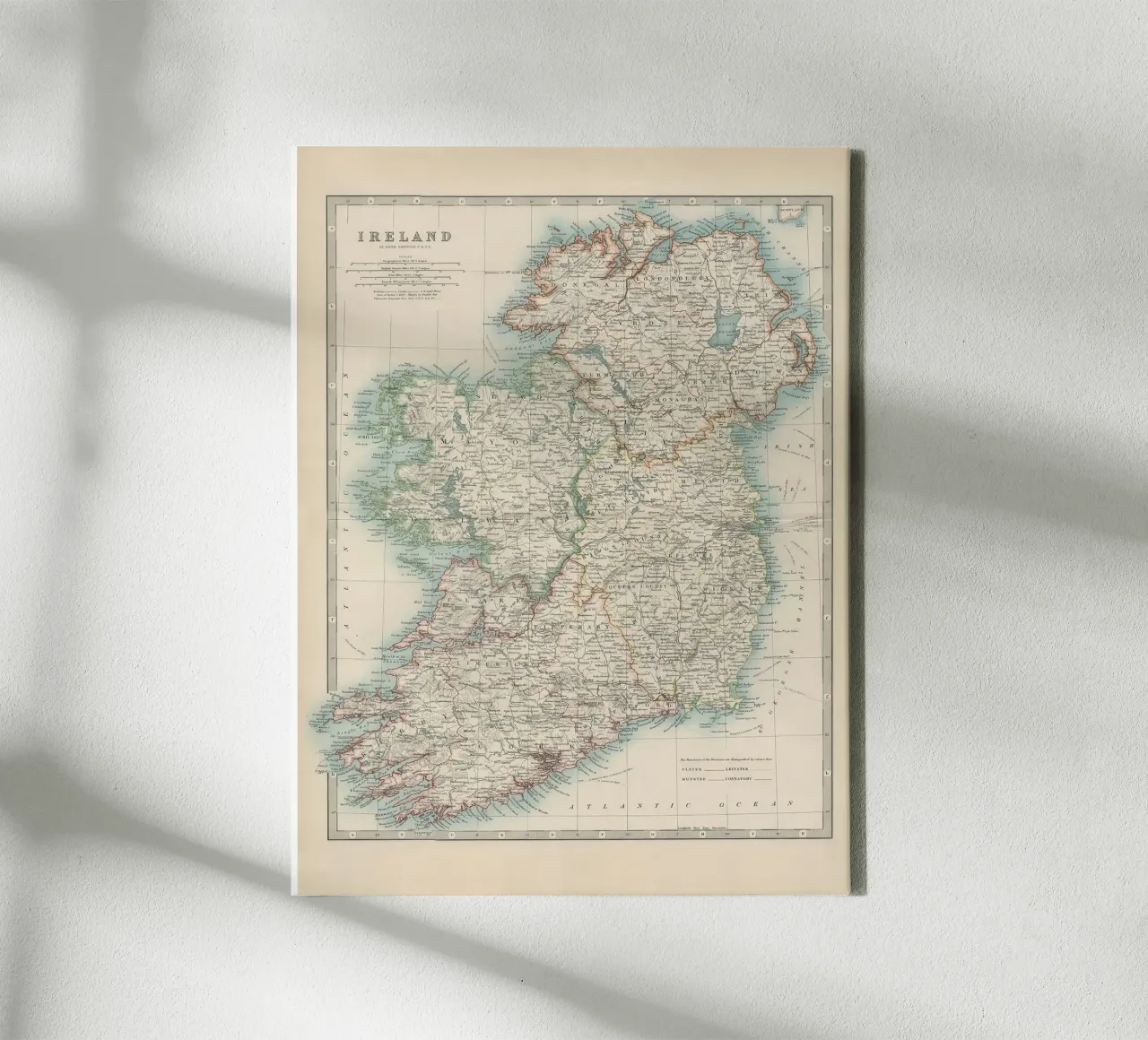 Ierland Kaart 19e eeuw canvas met Baklijst van Lyndamaps