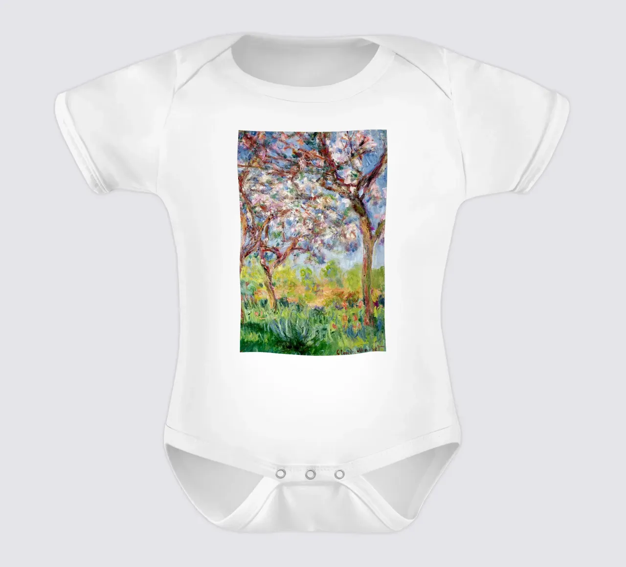 Spring in Giverny short-sleeve baby romper by RodneyArt