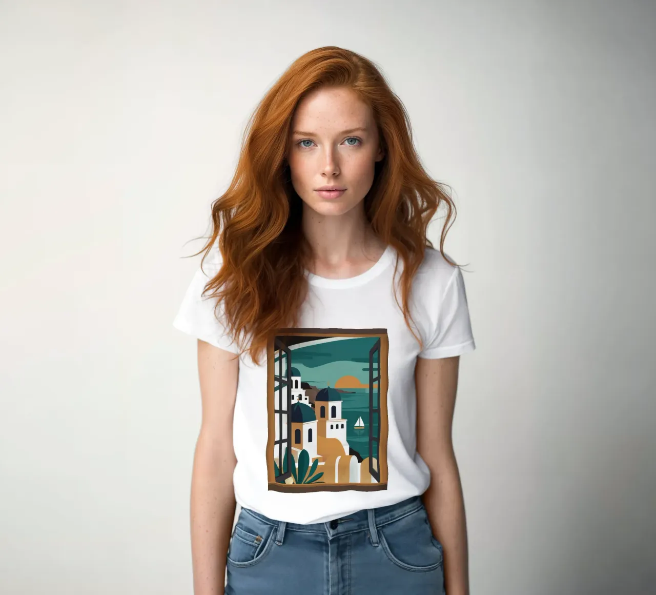 Santorini Window Dream t-shirt da donna da Frosh Pallete