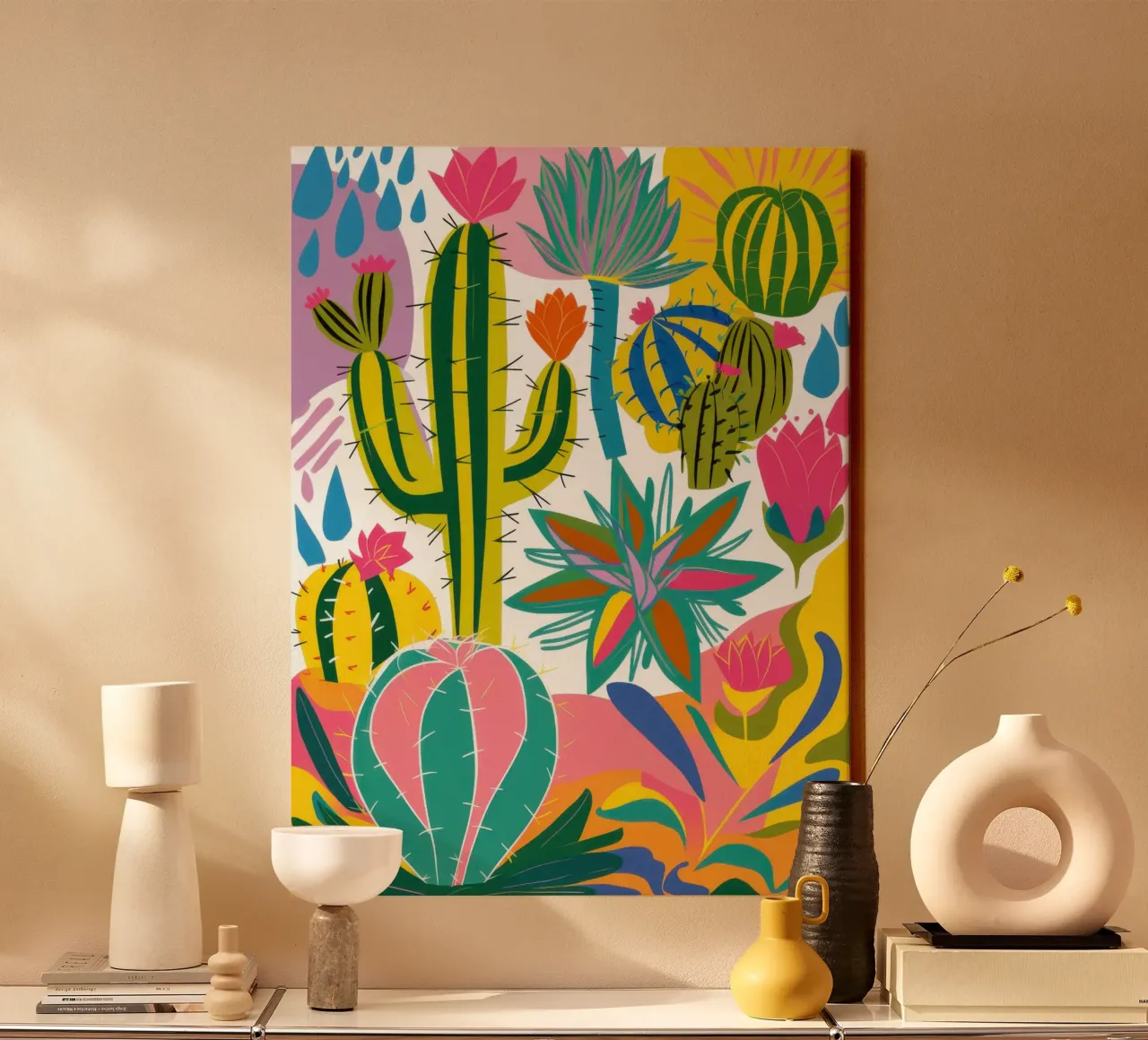 Kleurrijke cactustuin canvas met Baklijst van Solar Paint