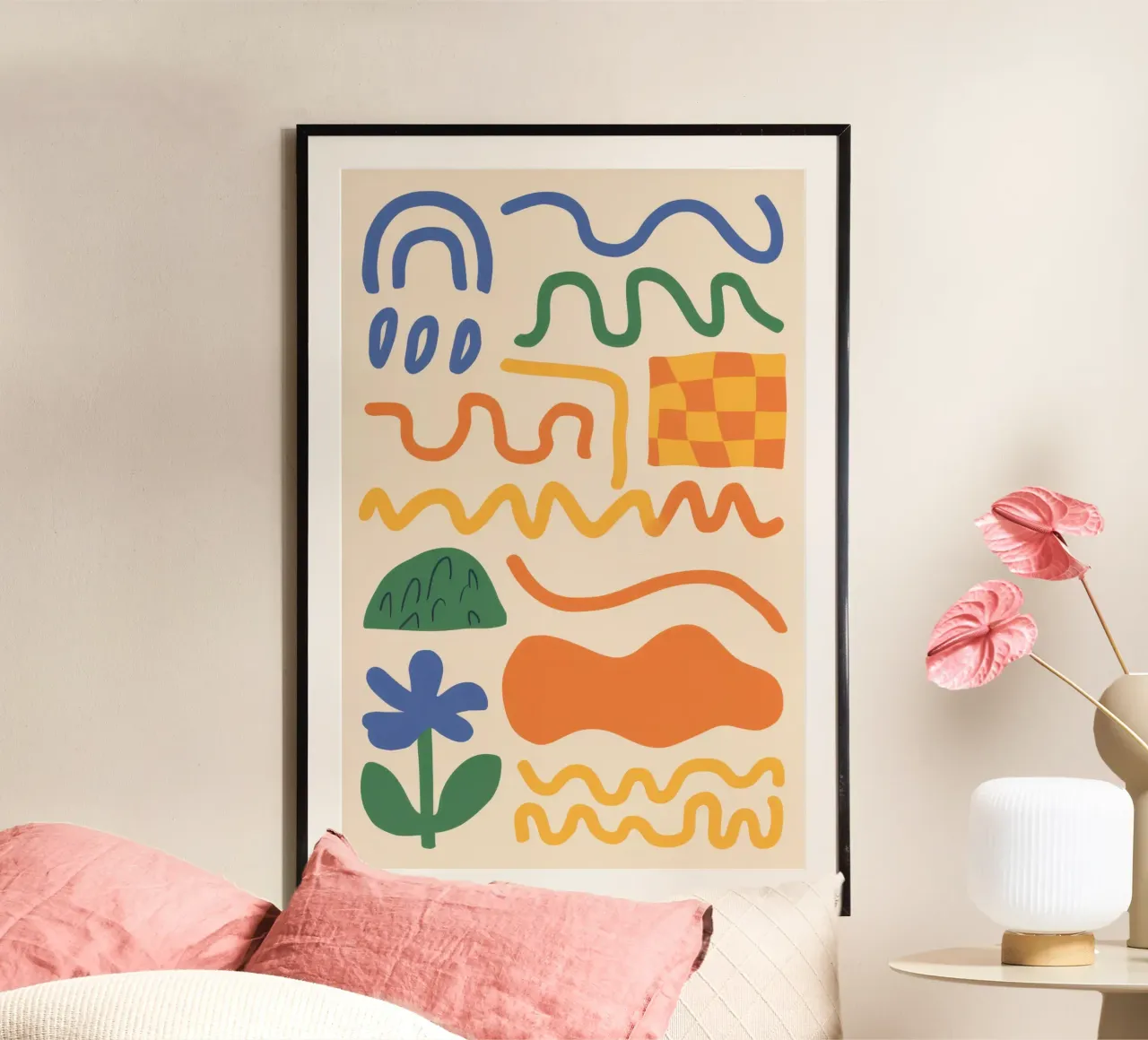 Scarabocchi di linee giocose poster con telaio in alluminio da Bring Haven