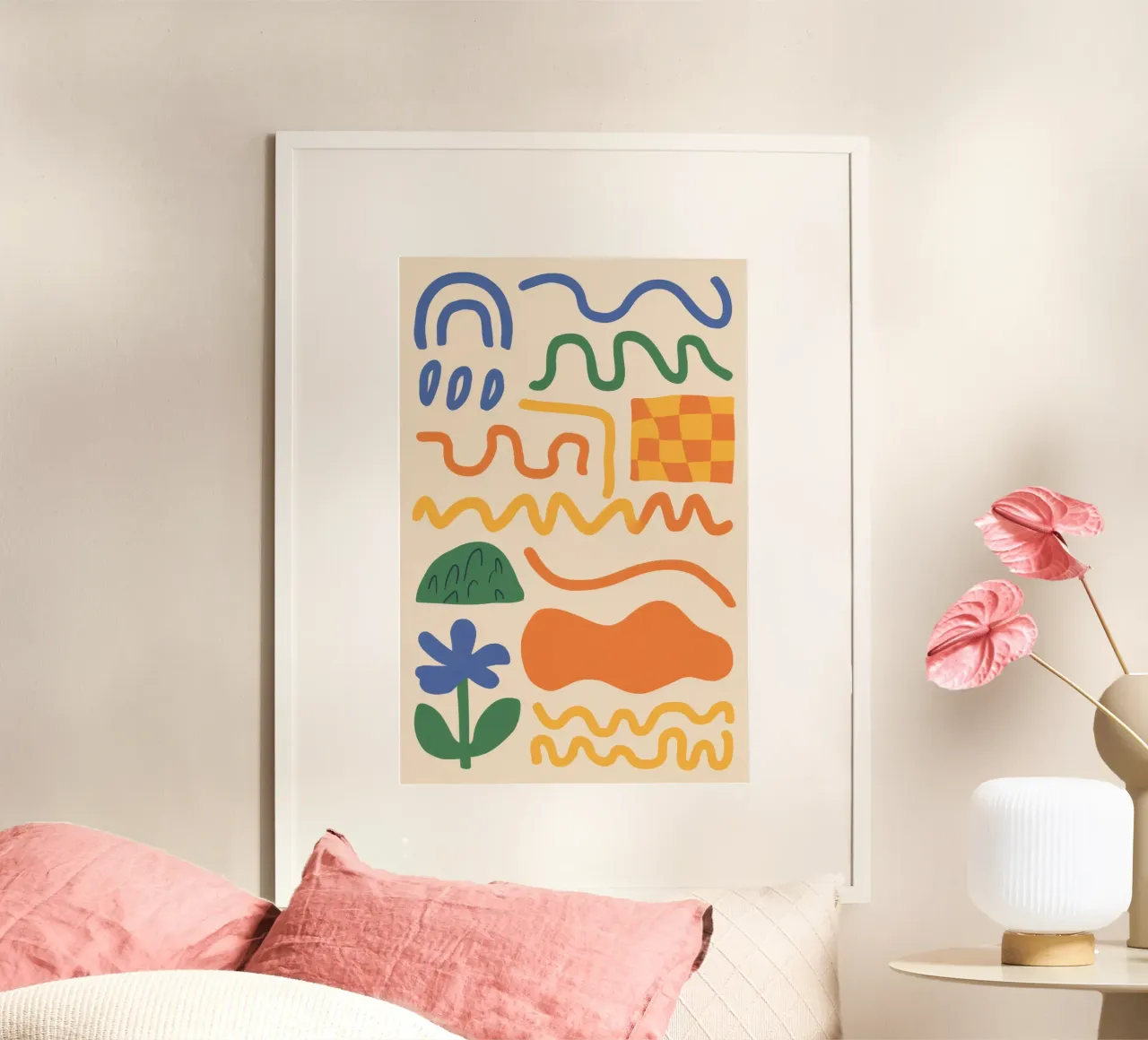 Scarabocchi di linee giocose poster con telaio in alluminio da Bring Haven