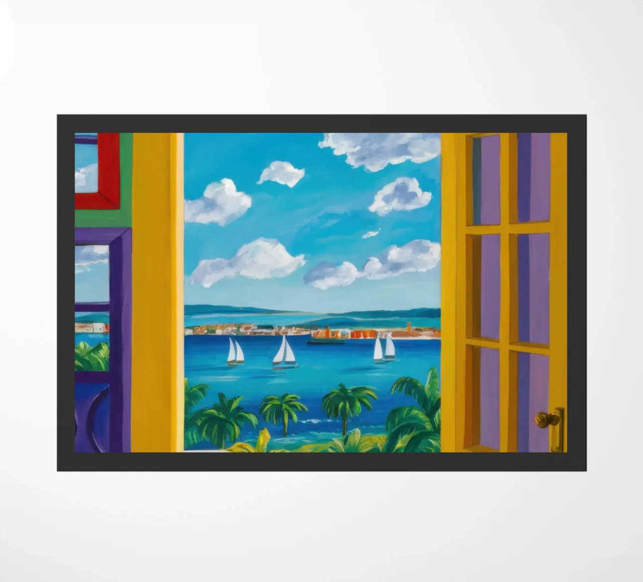 Vue de la porte ensoleillée paillasson de Frosh Pallete