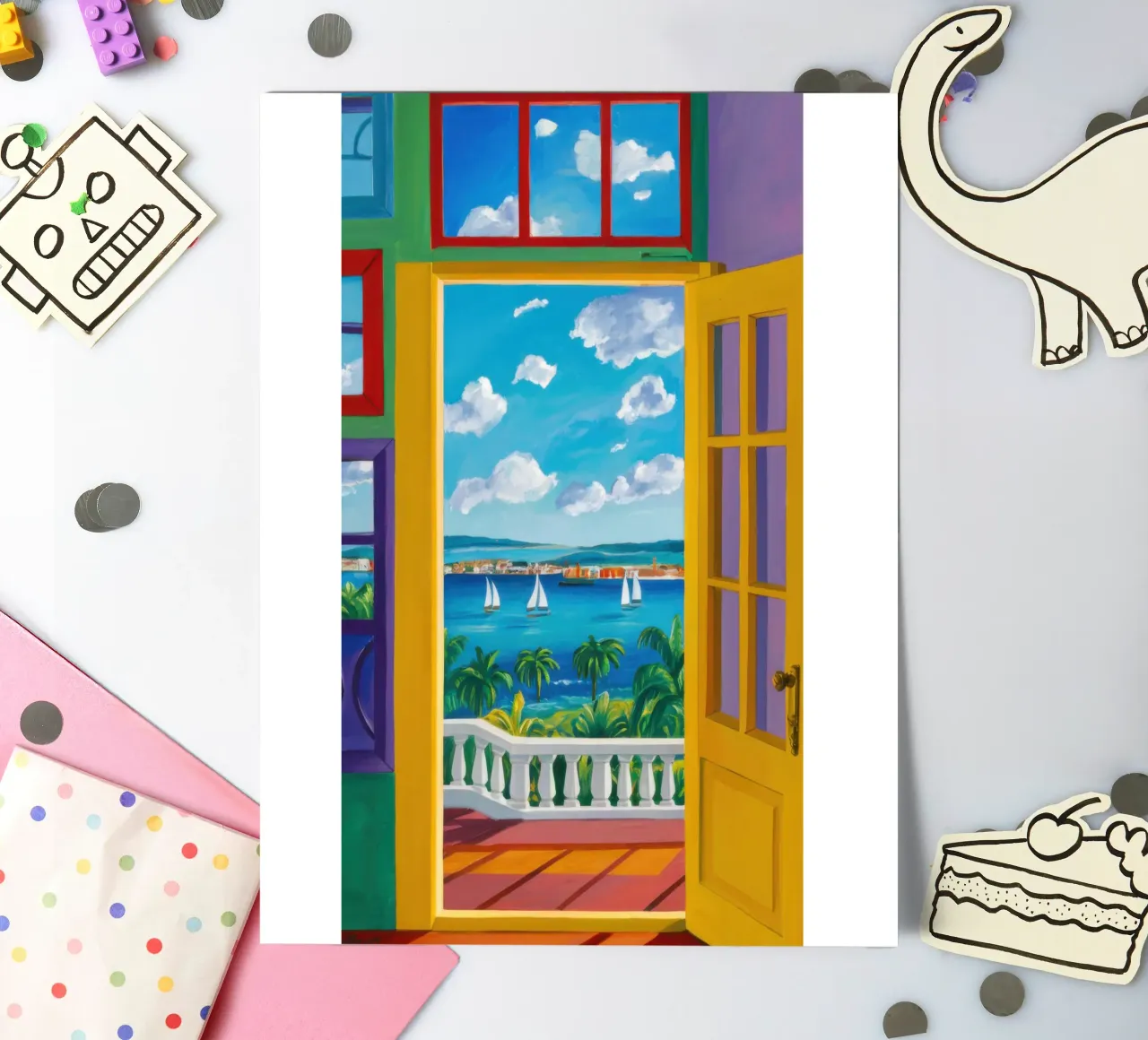 Vue de la porte ensoleillée planche autocollant de Frosh Pallete