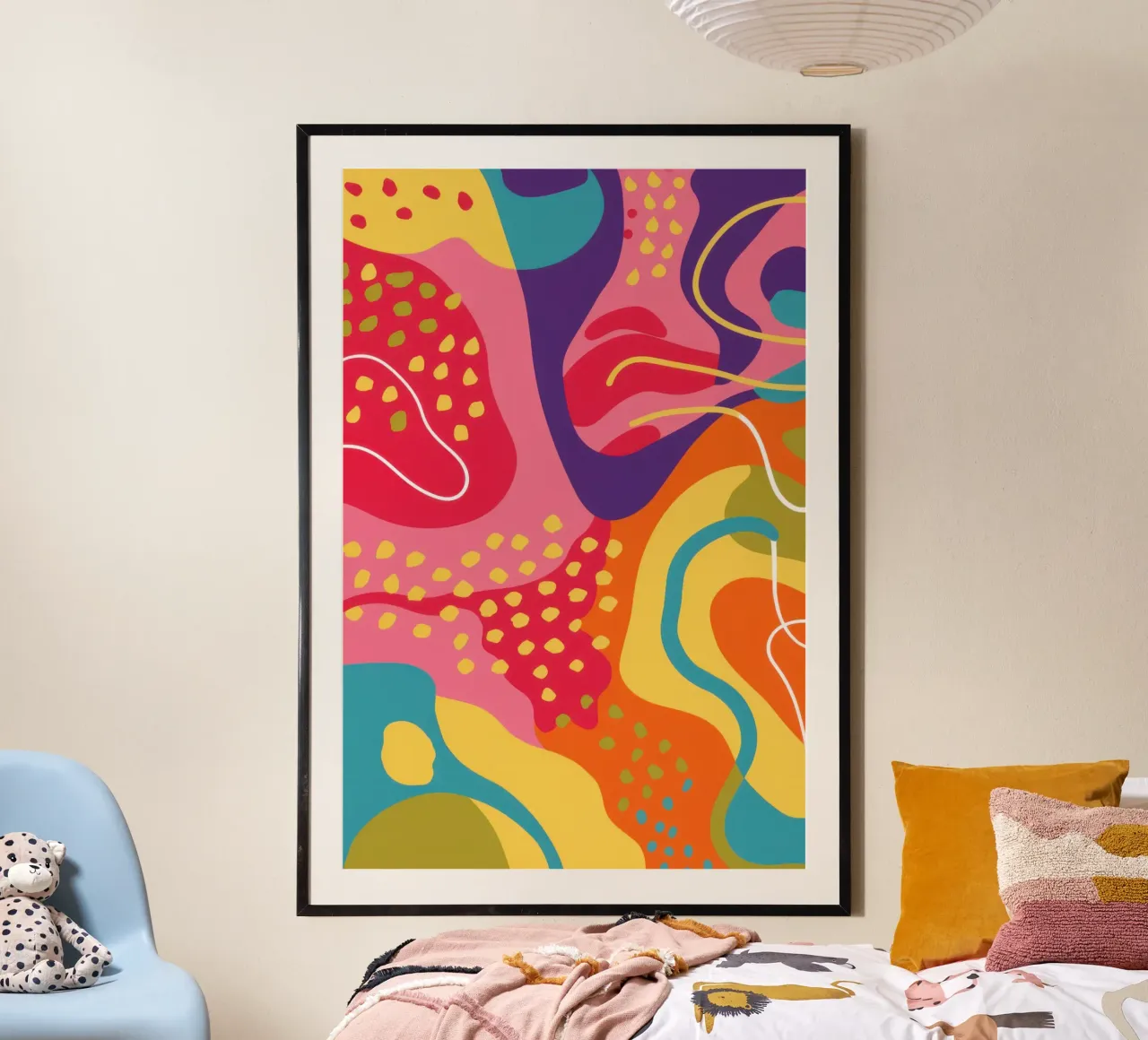 Astratto liquido vibrante poster con telaio in legno da Lunar Valentina