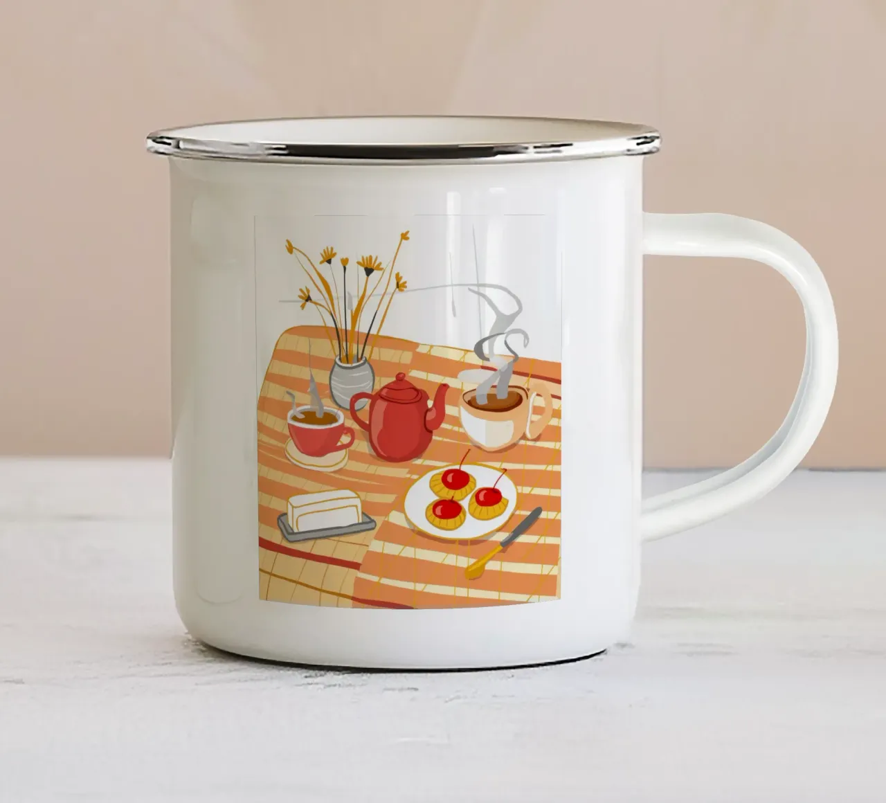 Accogliente quiete mattutina tazza in smalto da Bring Haven