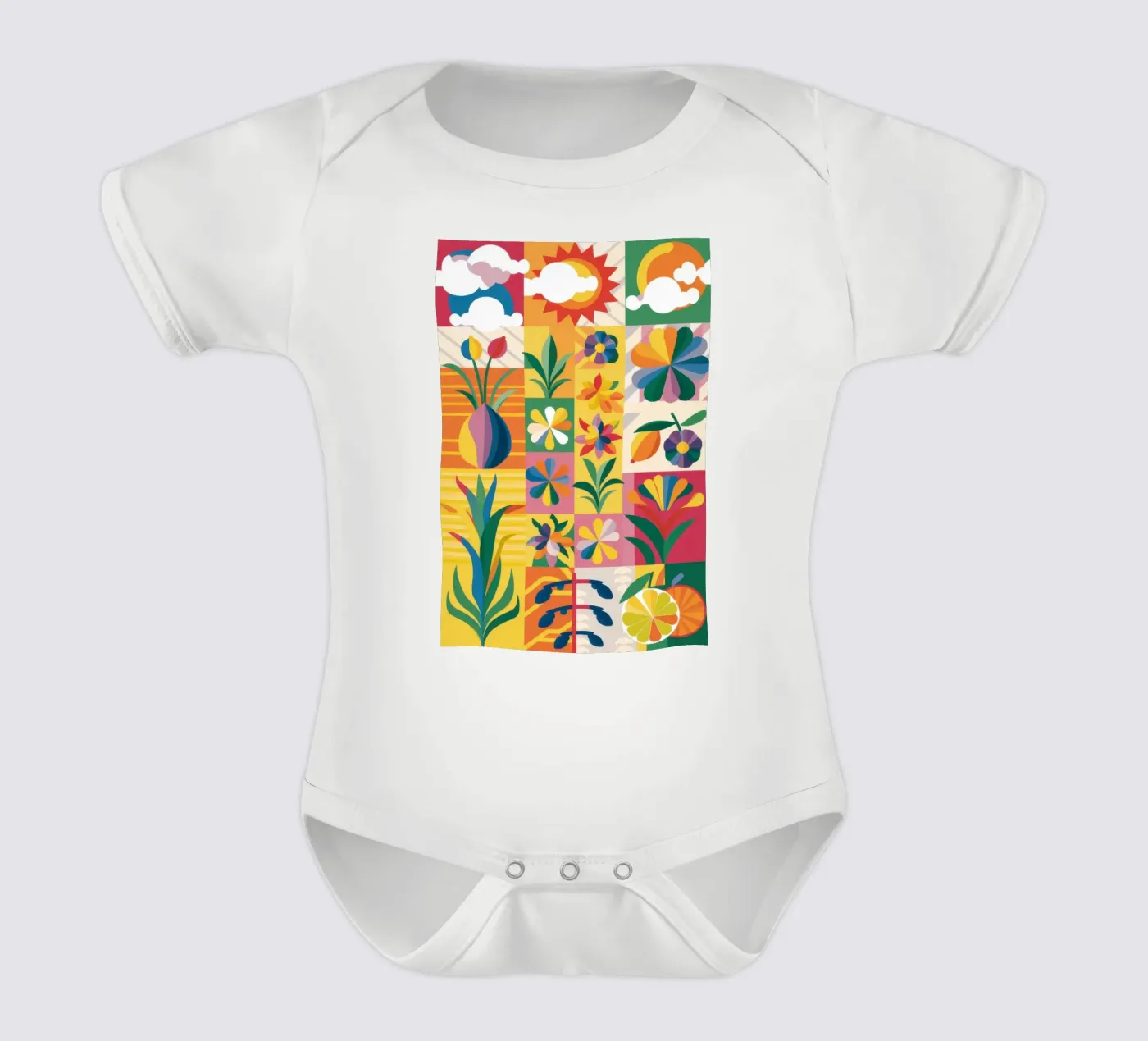 Eclectische tuin patchwork babyrompertje korte mouwen van Solar Paint