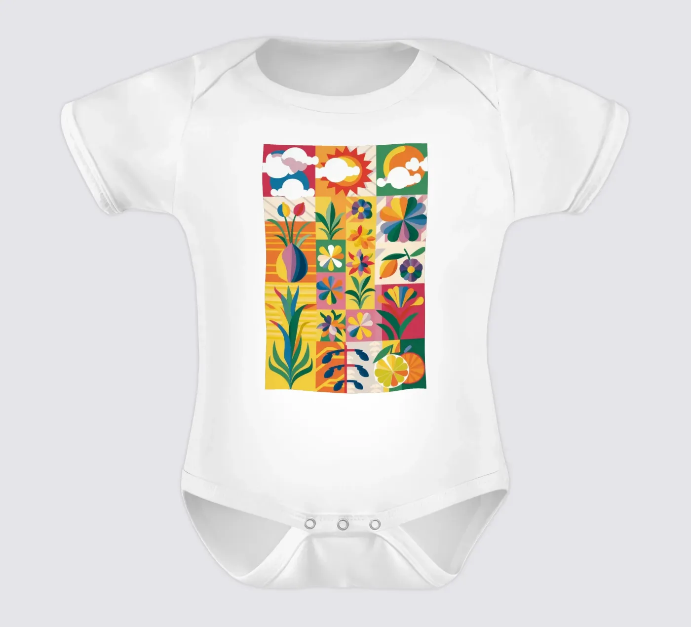 Eclectische tuin patchwork babyrompertje korte mouwen van Solar Paint