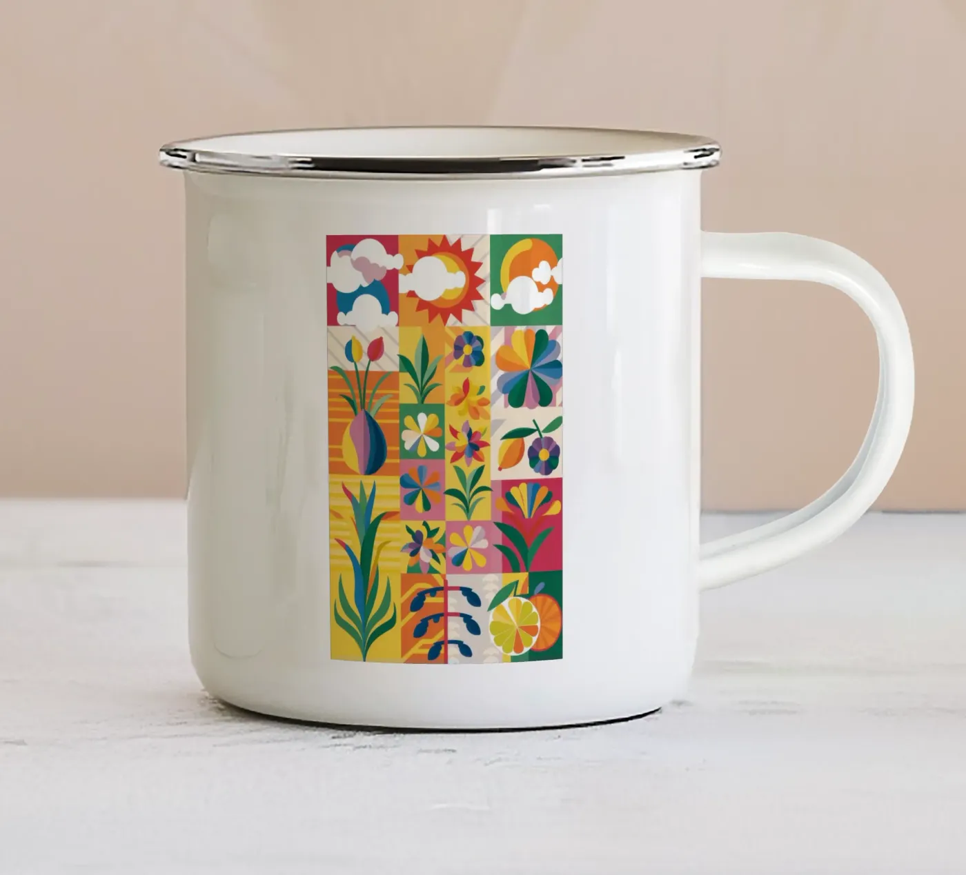 Eclectic Garden Patchwork enamel mug by Solar Paint