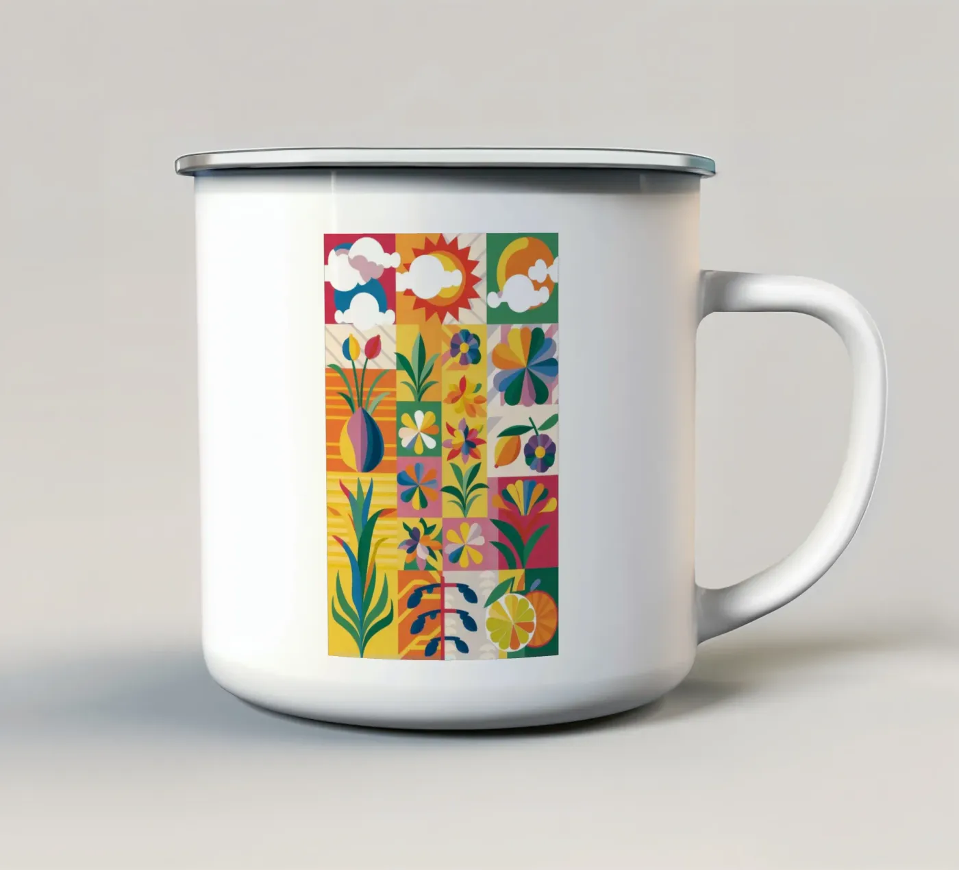 Eclectic Garden Patchwork enamel mug by Solar Paint