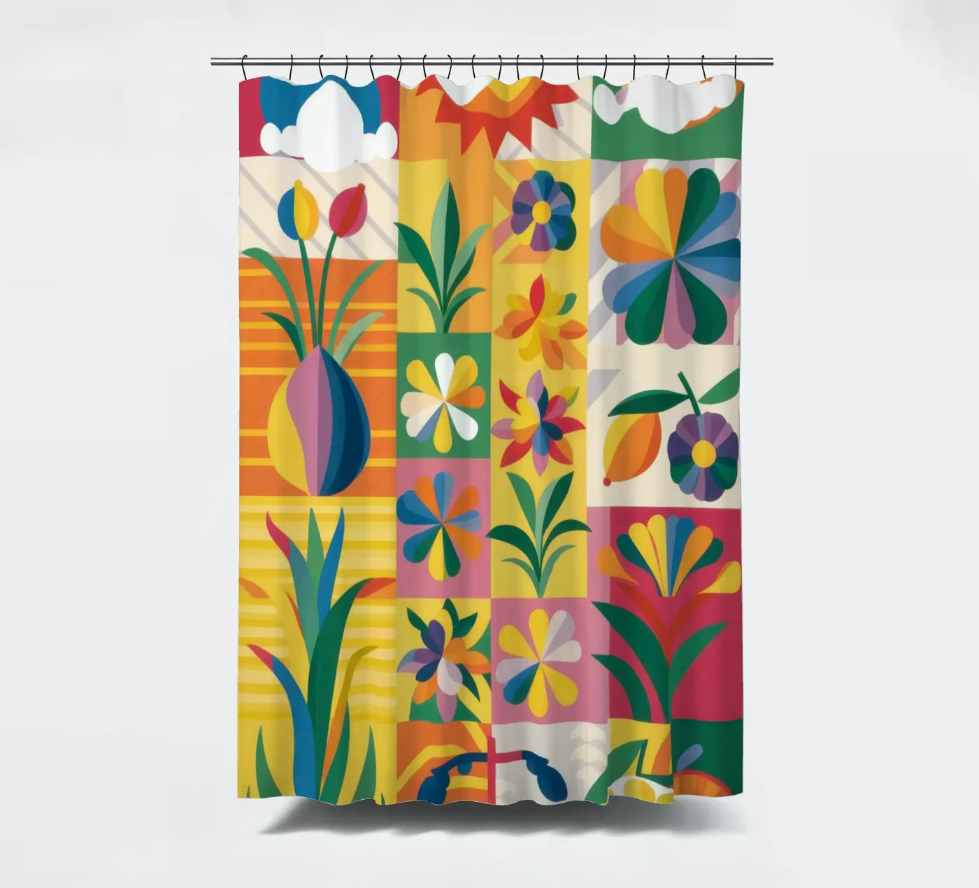 Eclectische tuin patchwork douchegordijn van Solar Paint