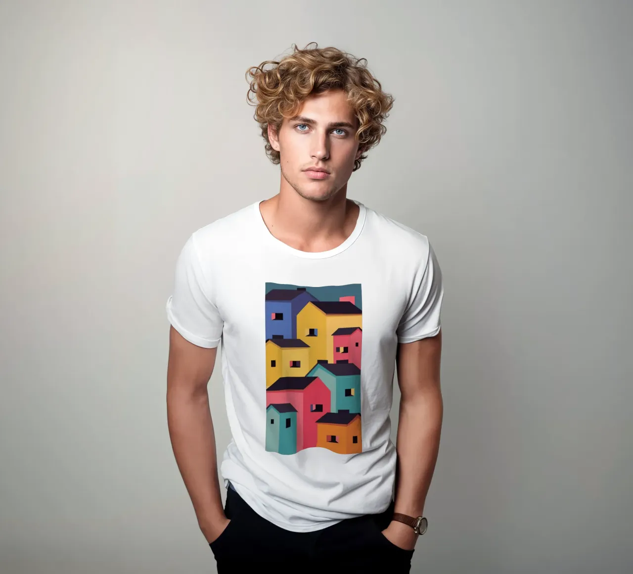 Villaggio colorato in collina t-shirt da Frosh Pallete