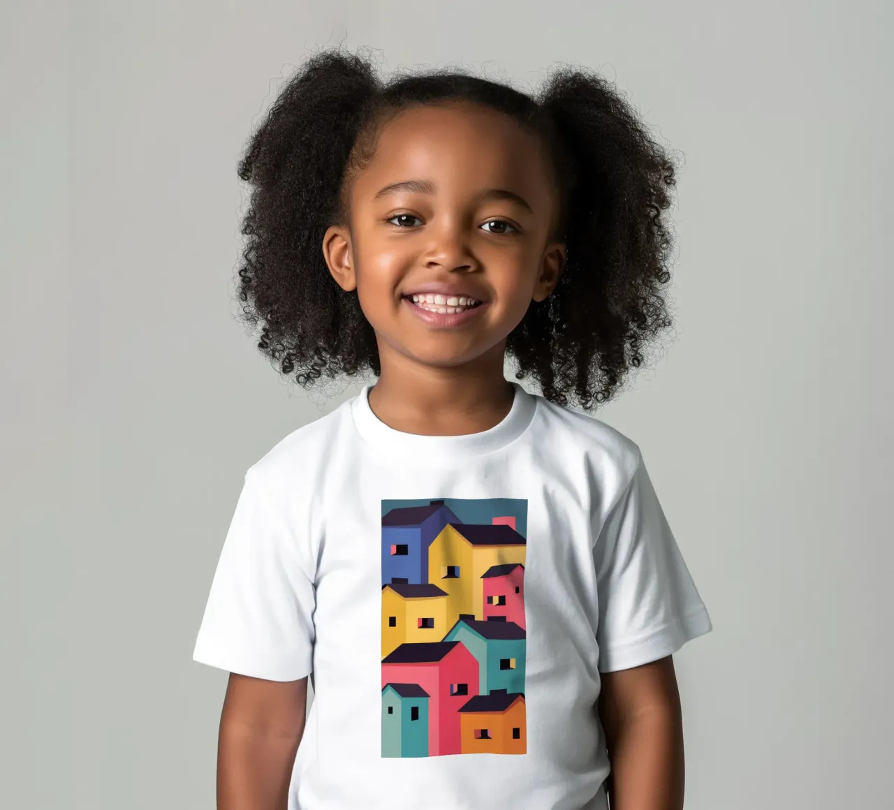 Colorful Hillside Village kids t-shirt by Frosh Pallete