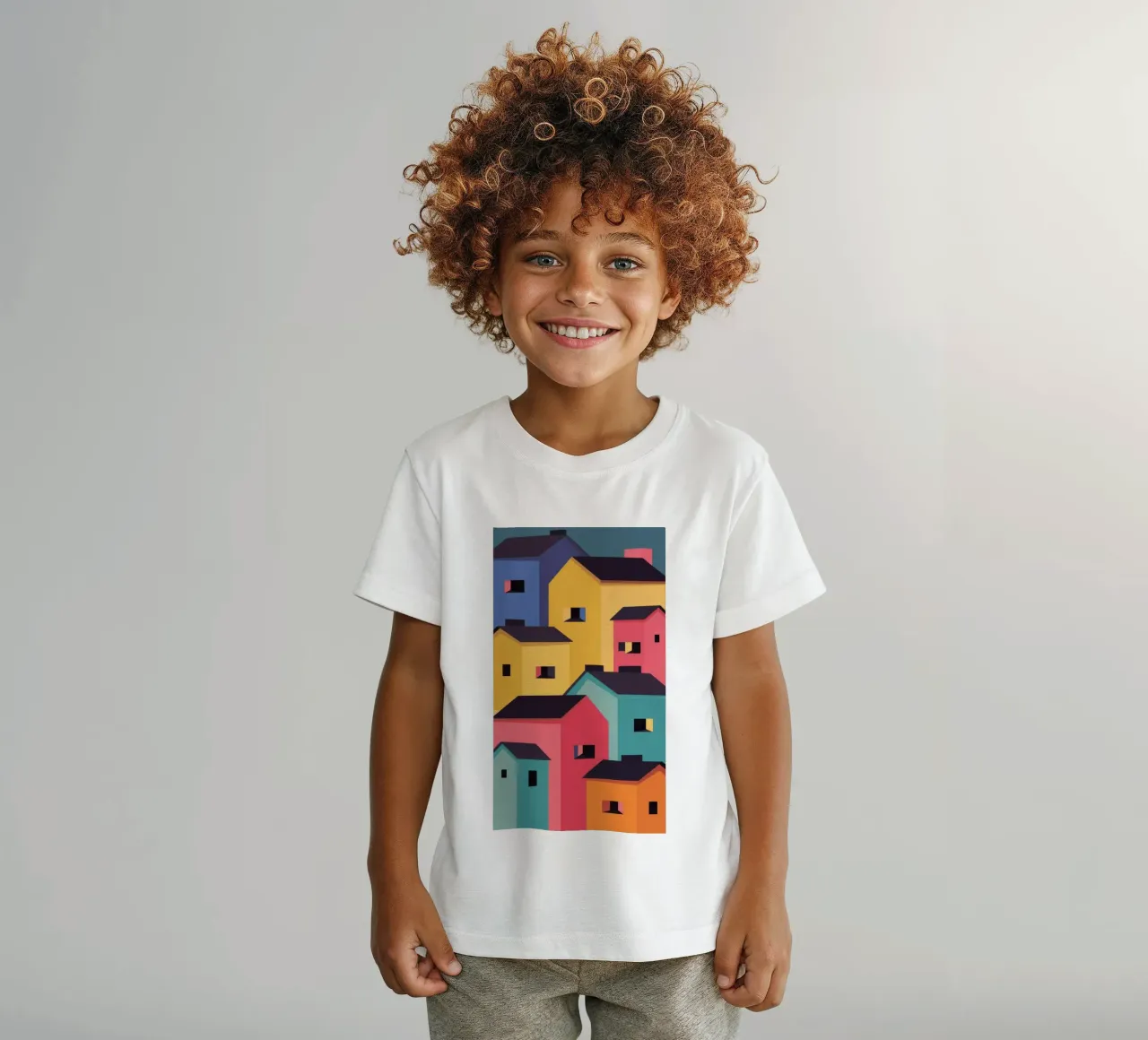 Colorful Hillside Village kids t-shirt by Frosh Pallete