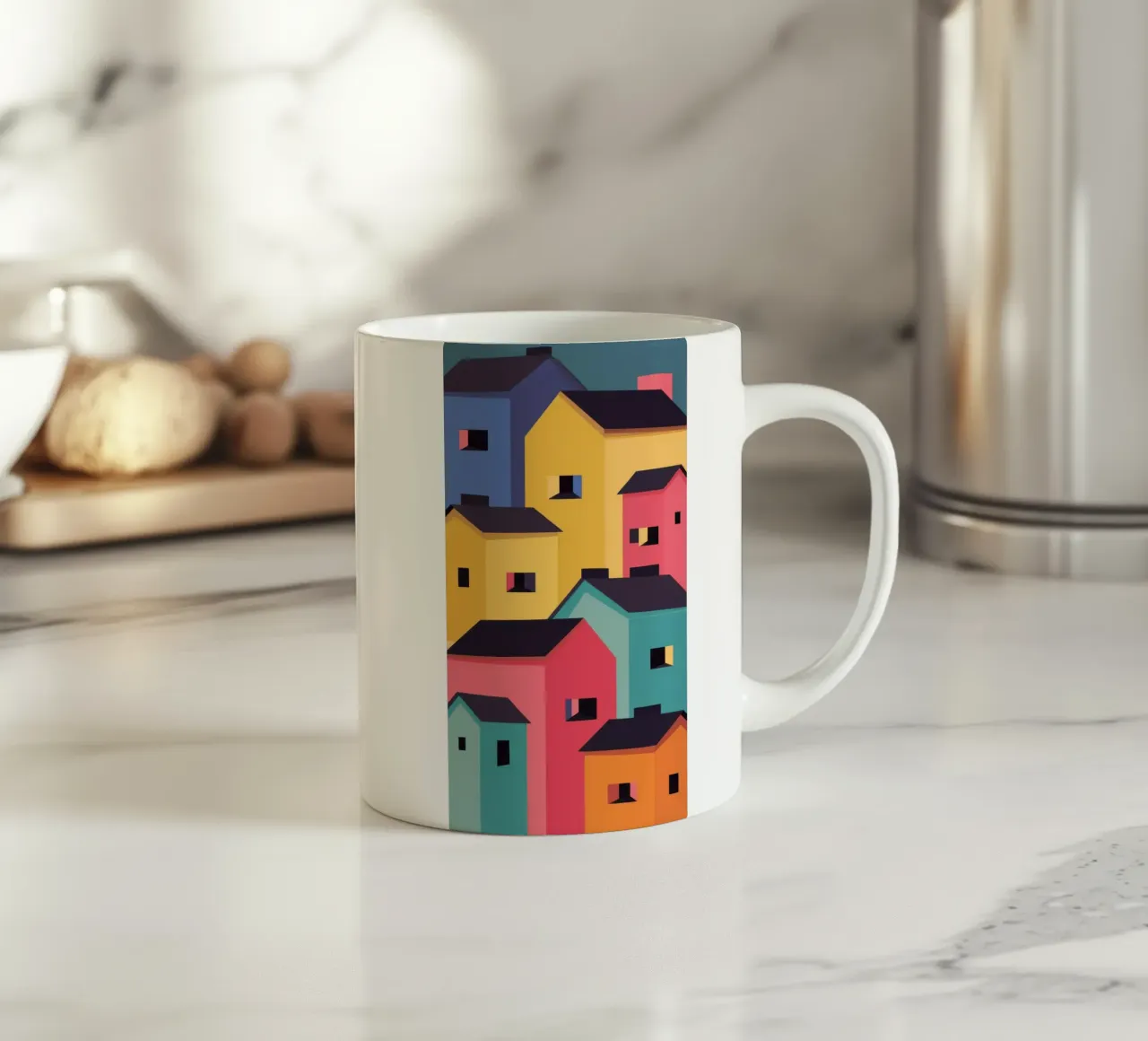 Villaggio colorato in collina tazza in ceramica da Frosh Pallete