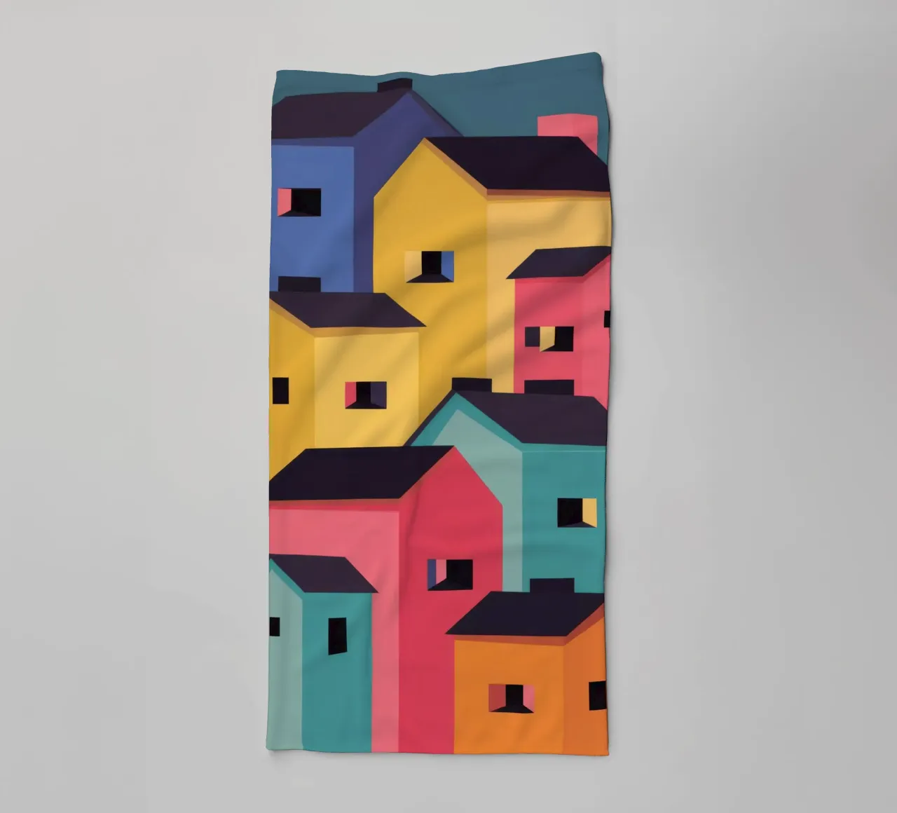 Villaggio colorato in collina asciugamano da bagno da Frosh Pallete