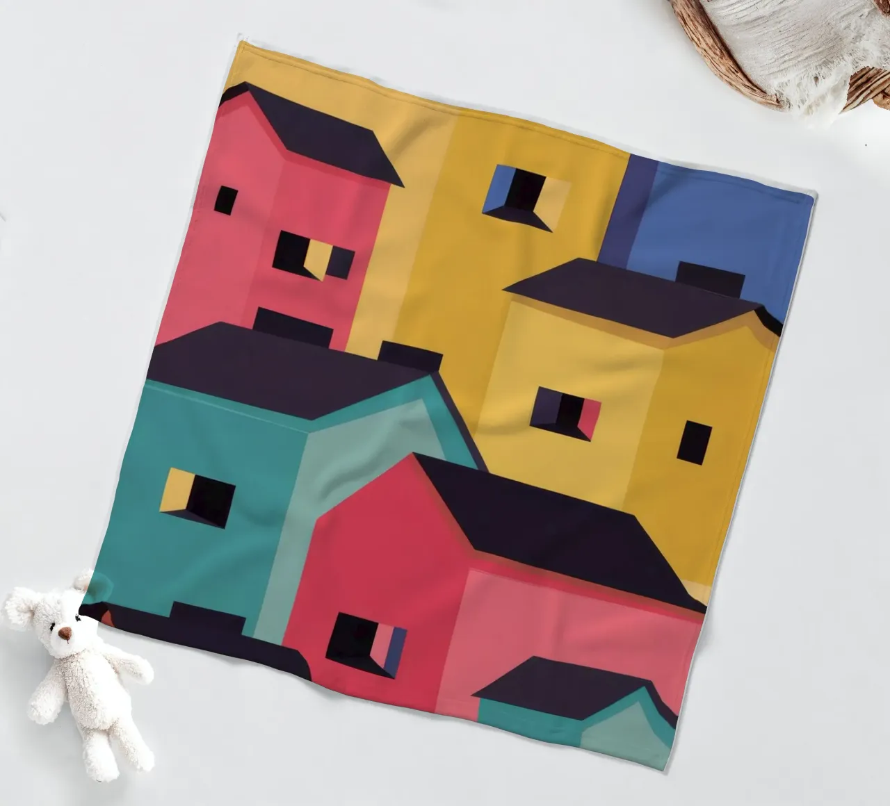 Villaggio colorato in collina coperta in pile da Frosh Pallete